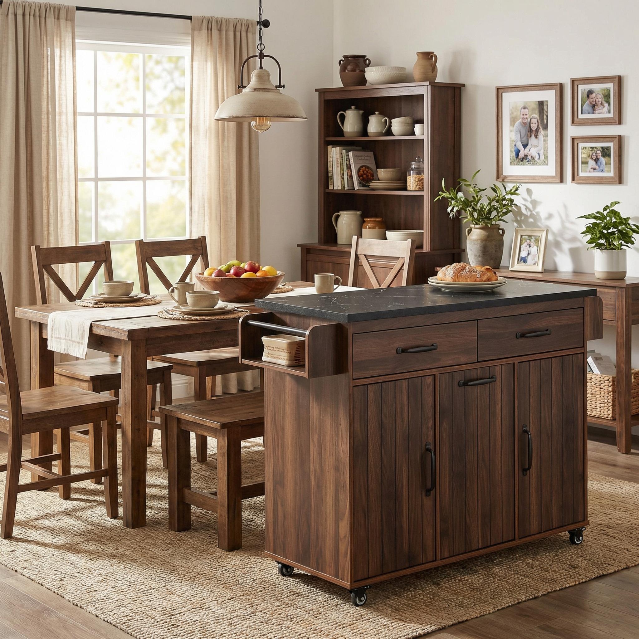 HomyCasa Kitchen Island Cart with Tilt-Out Trash Storage and Rolling Wheels, Walnut