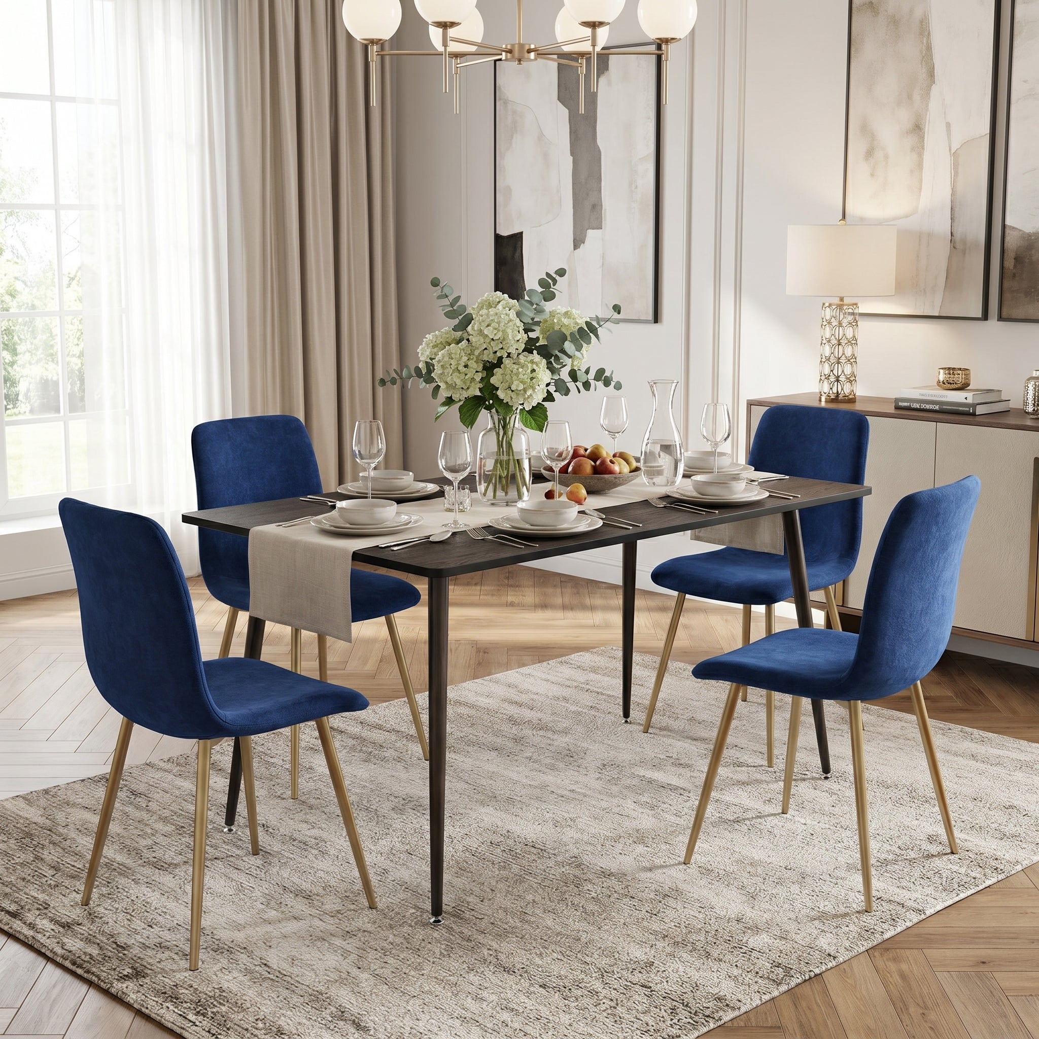 Homy Casa Scargill 35" Modern Upholstered Dining Chair, Blue,Open Box