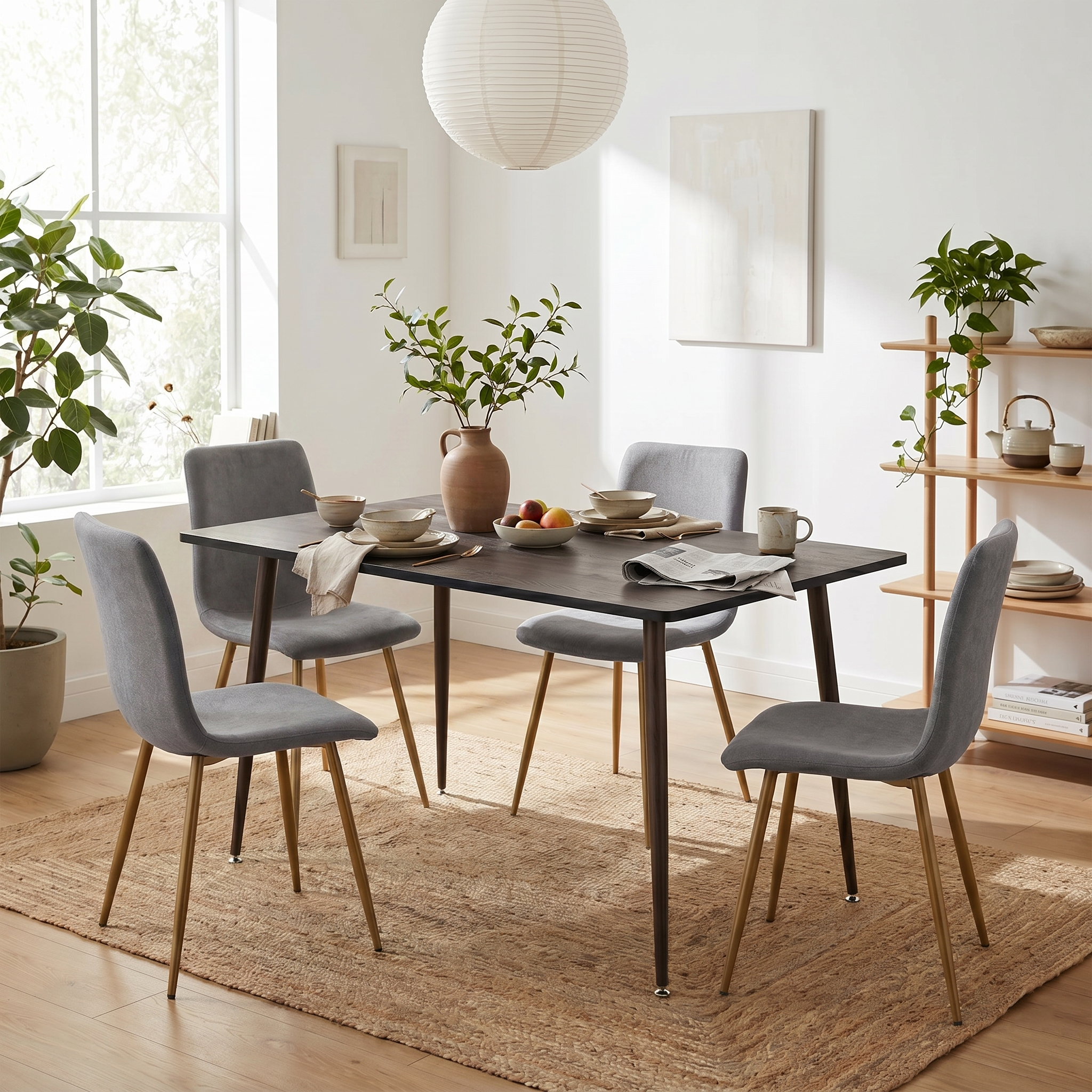 Homy Casa Whalen 5PC Dining Set 47.2” Dark Brown Table with 4 Scargill Dark Grey Upholstered Chairs