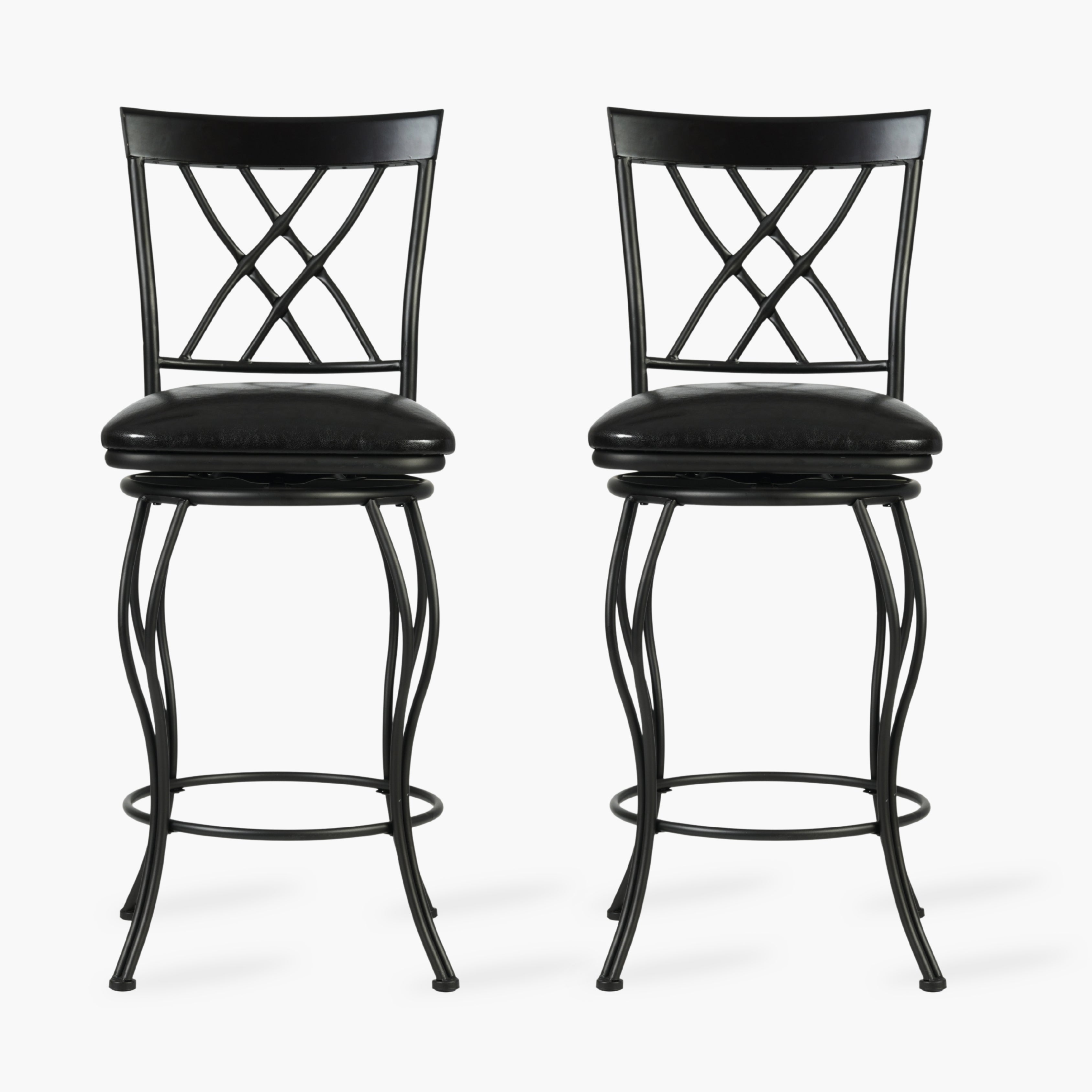 Homy Casa WICHITA 2PC Counter Height Bar Chairs, Industrial Metal & PU Upholstered, Black Open Box