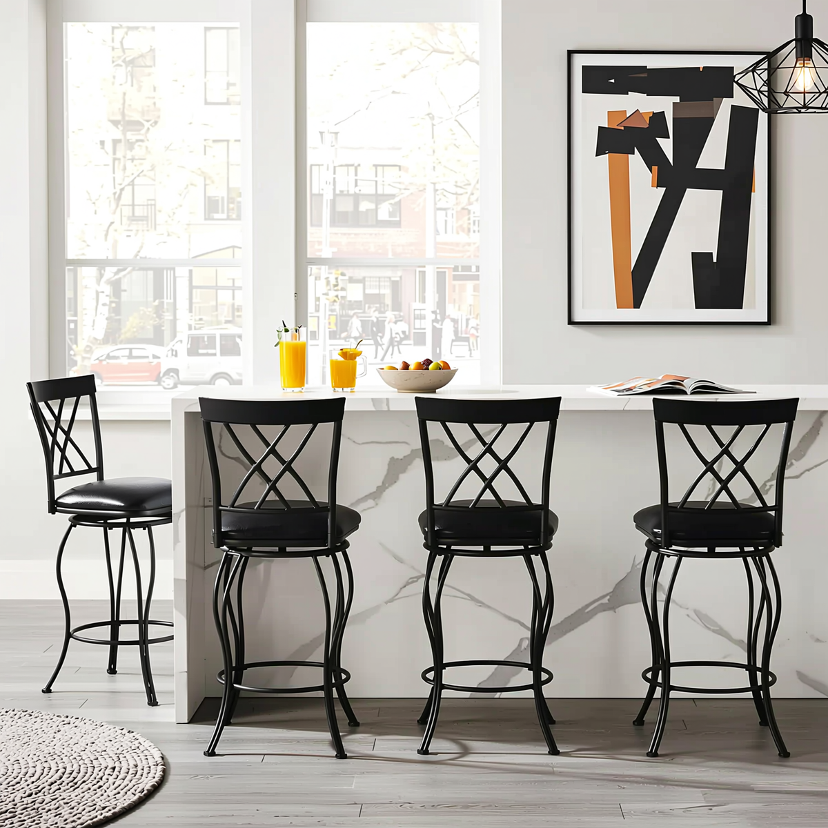 Homy Casa WICHITA 4PC Bar Stool Set 24” Kitchen & Dining Furniture Set with Upholstered PU Seats in Black Open Box