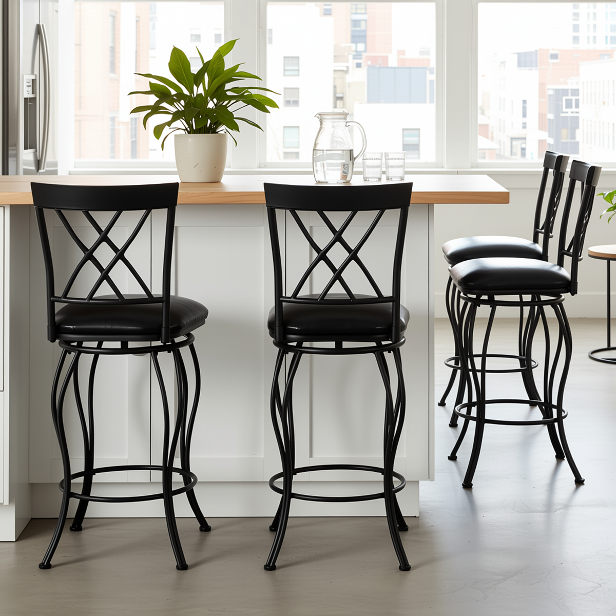 Homy Casa WICHITA 4PC Bar Stool Set 24” Kitchen & Dining Furniture Set with Upholstered PU Seats in Black Open Box