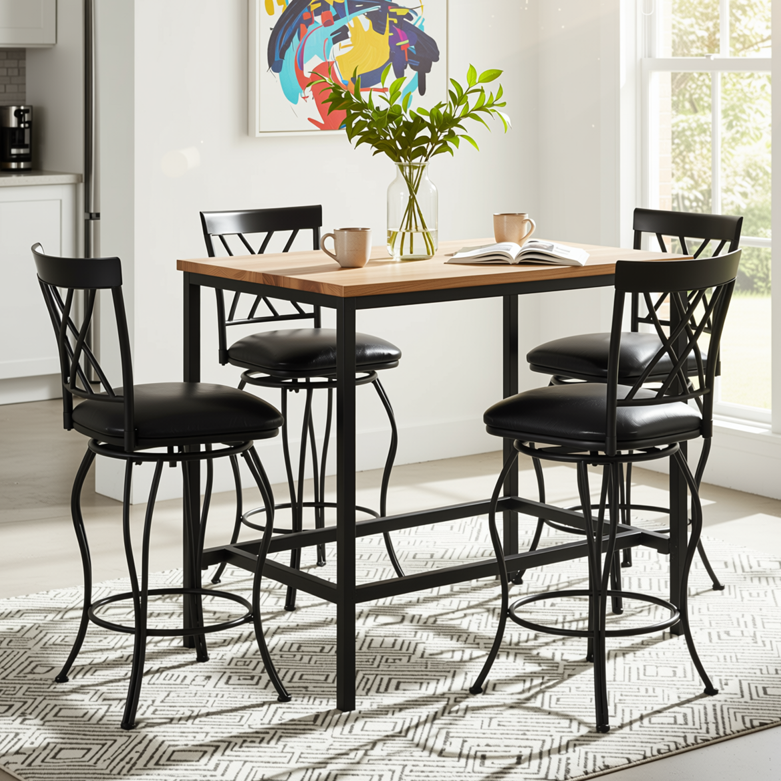 Homy Casa WICHITA 4PC Bar Stool Set 24” Kitchen & Dining Furniture Set with Upholstered PU Seats in Black Open Box