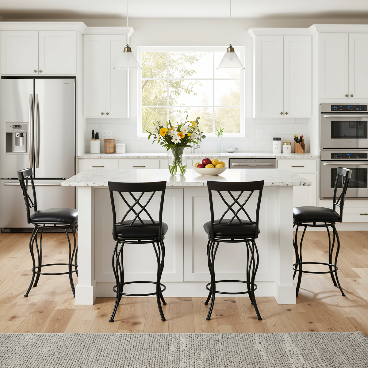 Homy Casa WICHITA 4PC Bar Stool Set 24” Kitchen & Dining Furniture Set with Upholstered PU Seats in Black Open Box