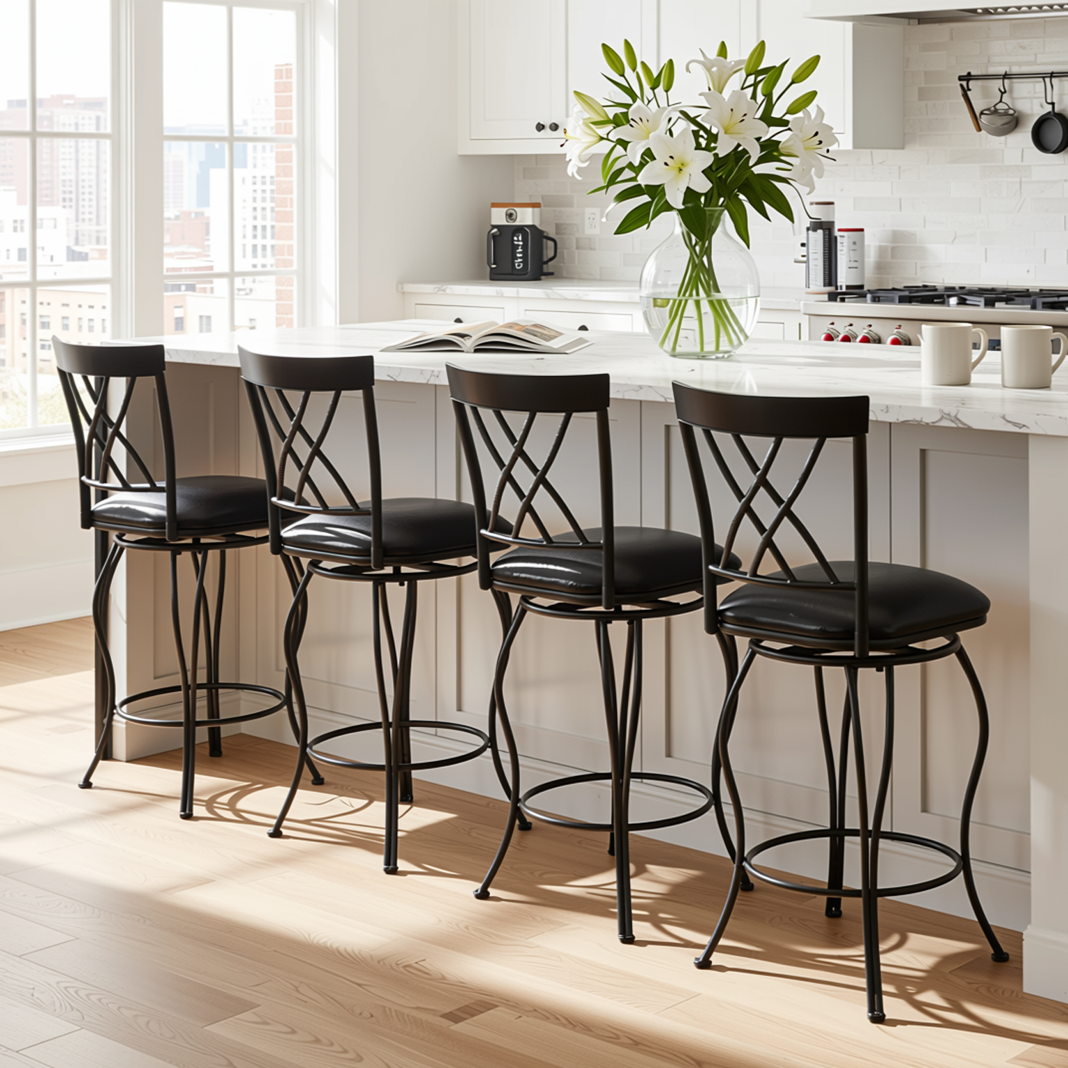 Homy Casa WICHITA 4PC Bar Stool Set 24” Kitchen & Dining Furniture Set with Upholstered PU Seats in Black Open Box