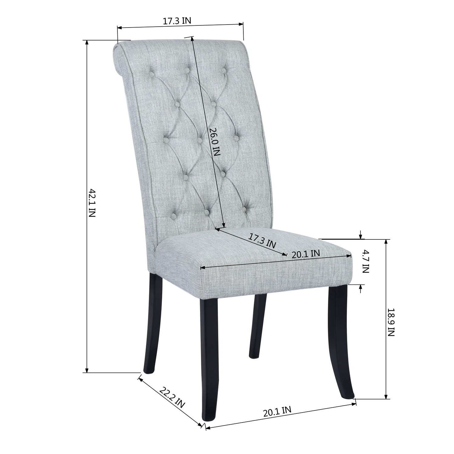Homy Casa WILONA GERY 2 PCS Linen Dining Chair for Kitchen and Dining Room Open Box