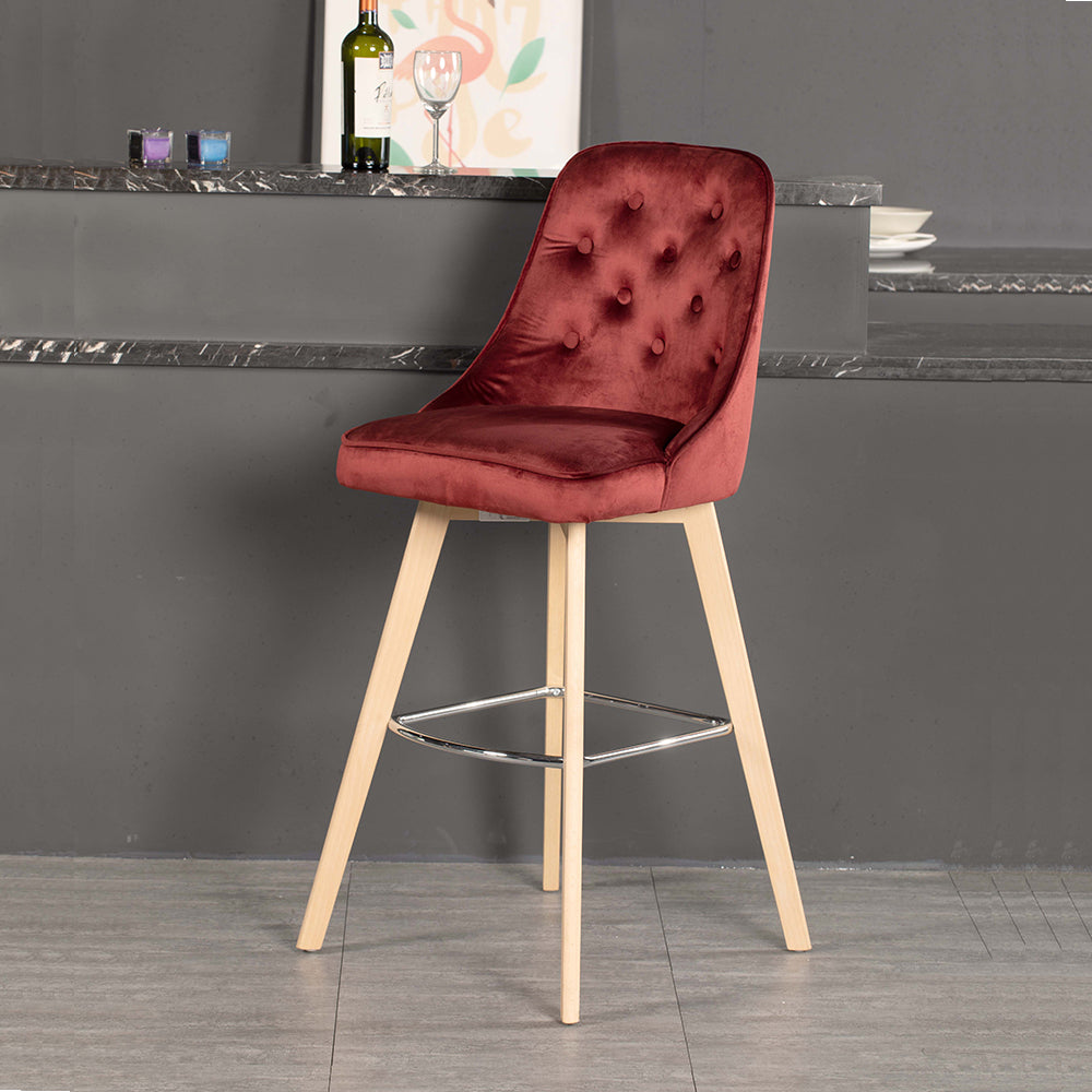 Homy Casa Windler 44" Velvet Barstool with Beech Wood Legs and Chrome Footrest, Brick Red,Open Box