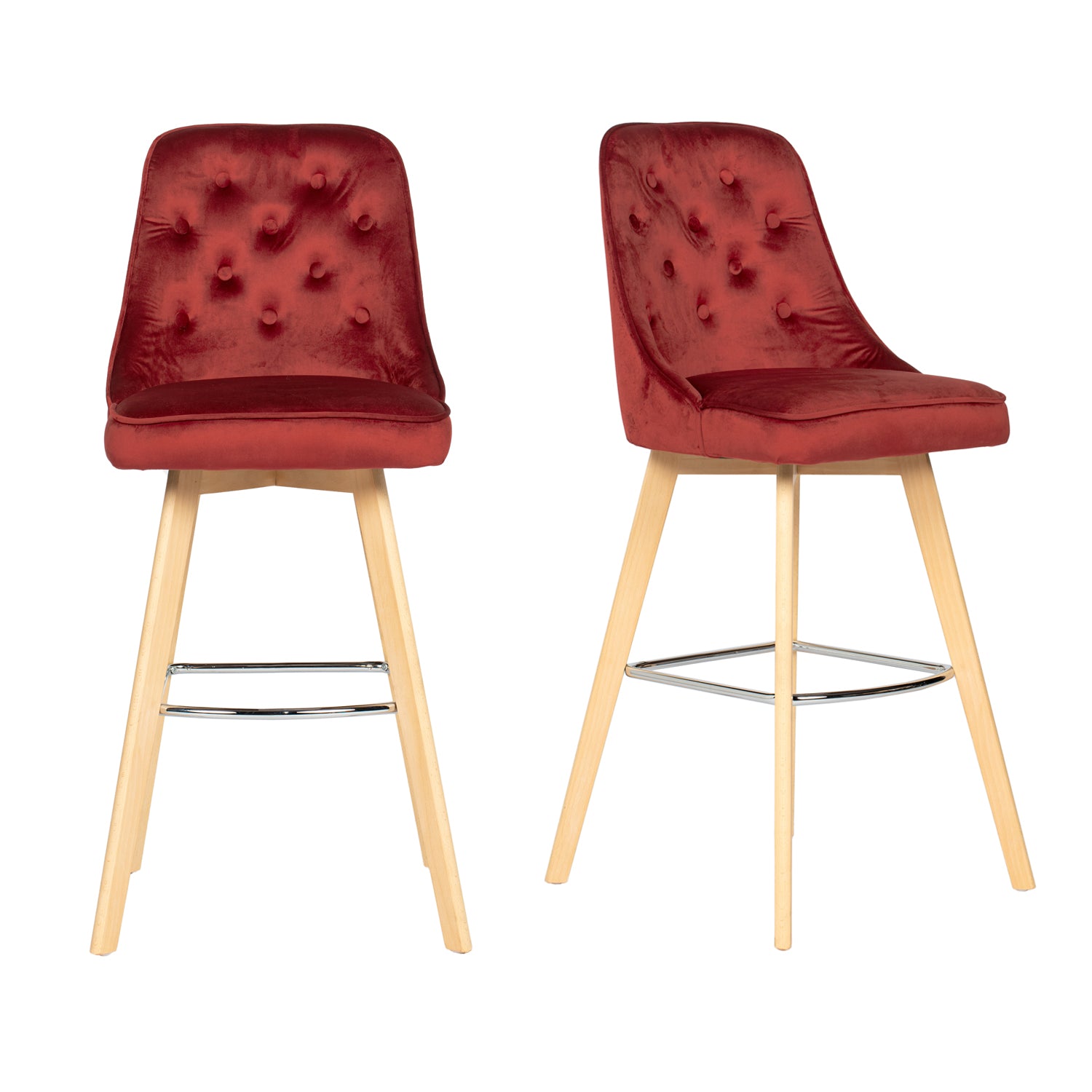 Homy Casa Windler 44" Velvet Barstool with Beech Wood Legs and Chrome Footrest, Brick Red,Open Box