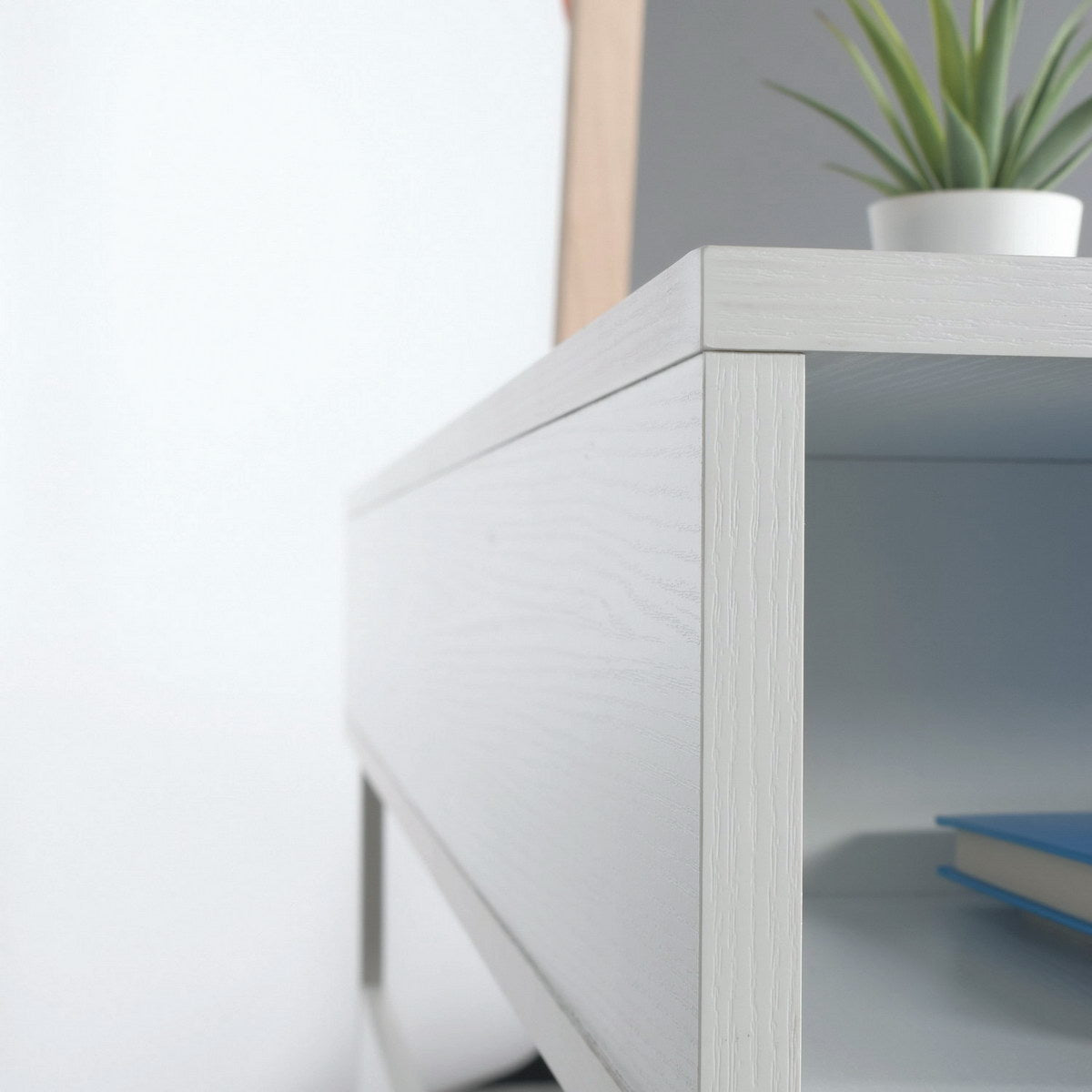 Homy Casa WIRE Modern Writing Desk with Storage Shelves, 43" White Computer Desk, Open Box