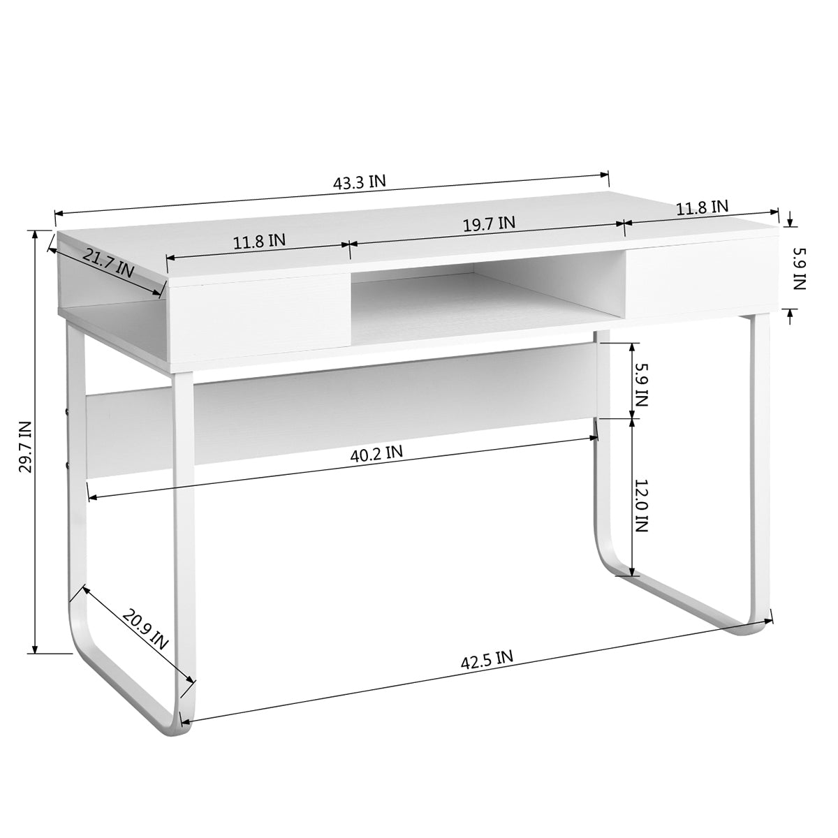 Homy Casa WIRE Modern Writing Desk with Storage Shelves, 43" White Computer Desk, Open Box
