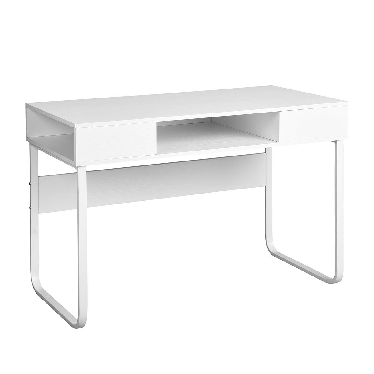 Homy Casa WIRE Modern Writing Desk with Storage Shelves, 43" White Computer Desk, Open Box