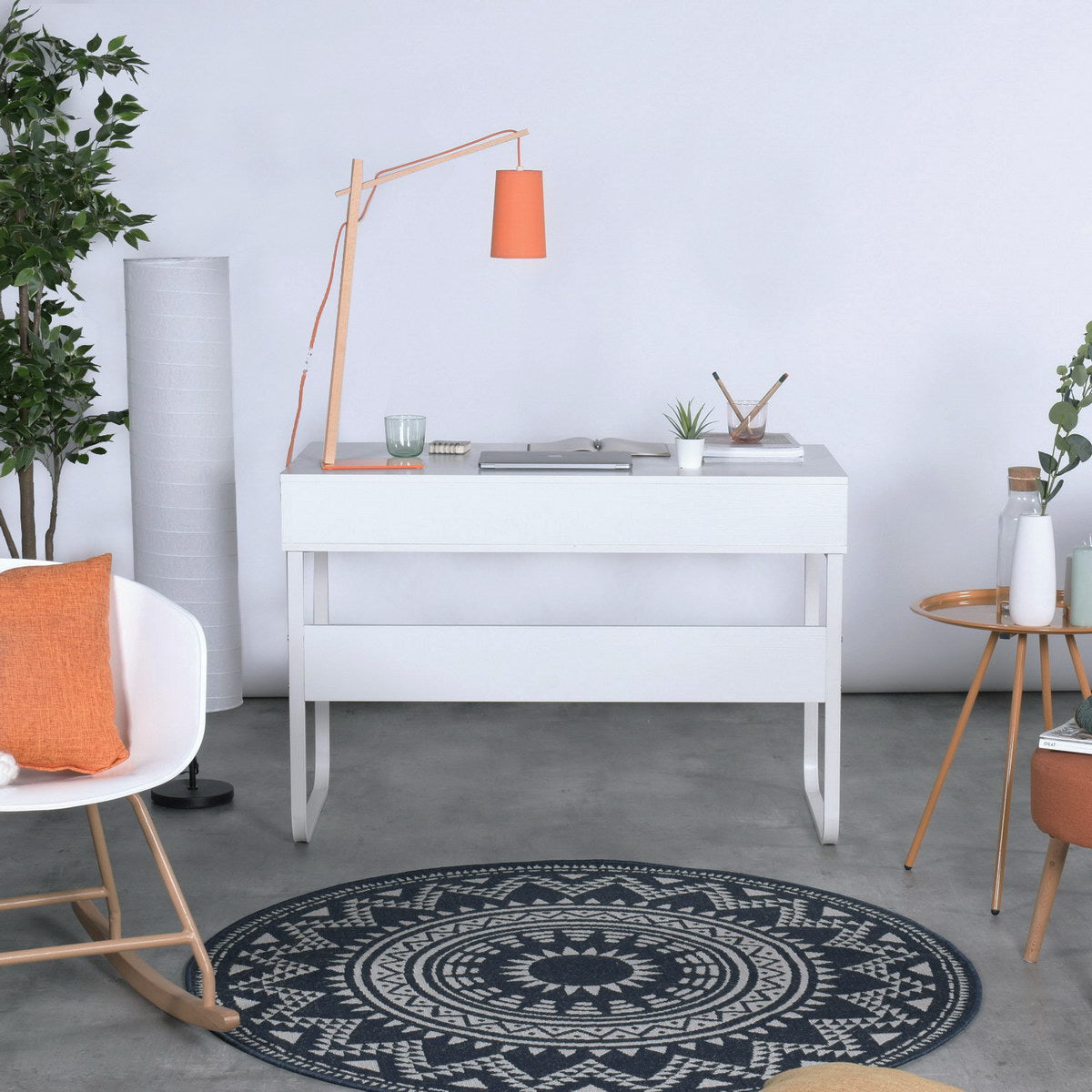 Homy Casa WIRE Modern Writing Desk with Storage Shelves, 43" White Computer Desk, Open Box