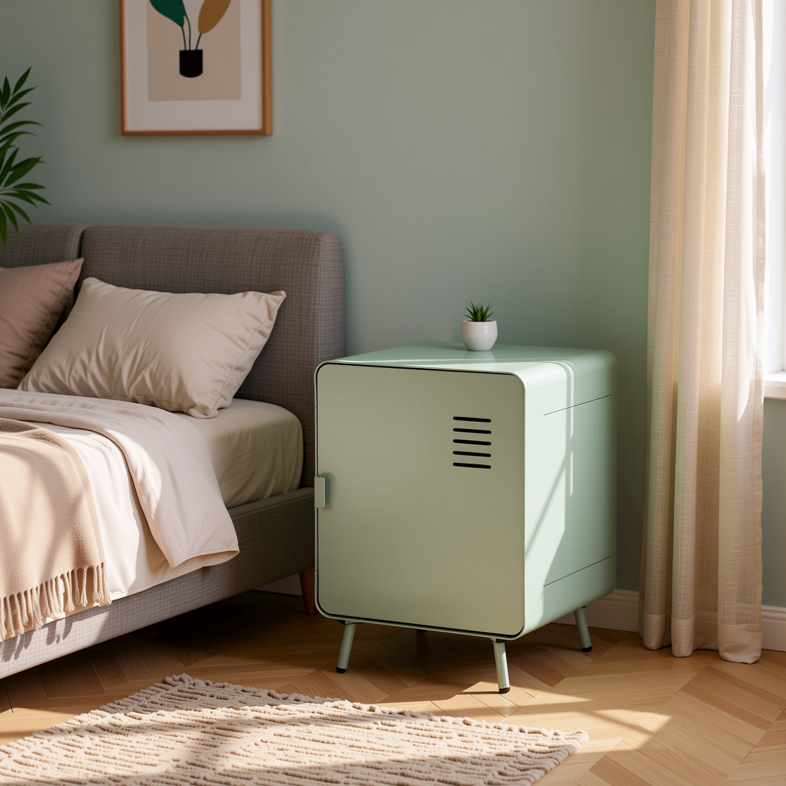 Ambergate 16“ Metal Nightstand with Ventilated Door and Storage Shelf