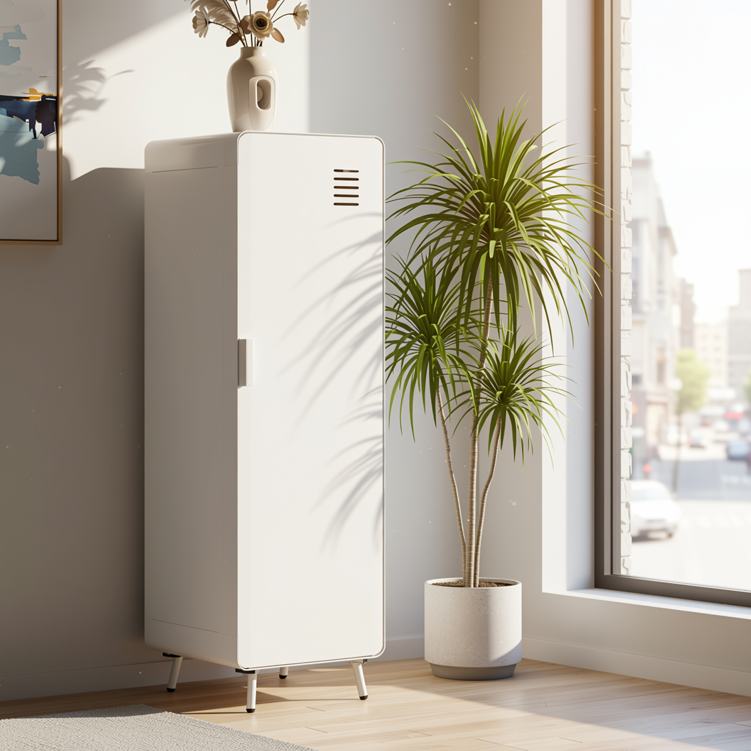 Homy Casa Walnut 54" Tall Morandi Light Blue Metal Storage Cabinet with Ventilated Door no Locker Assembled