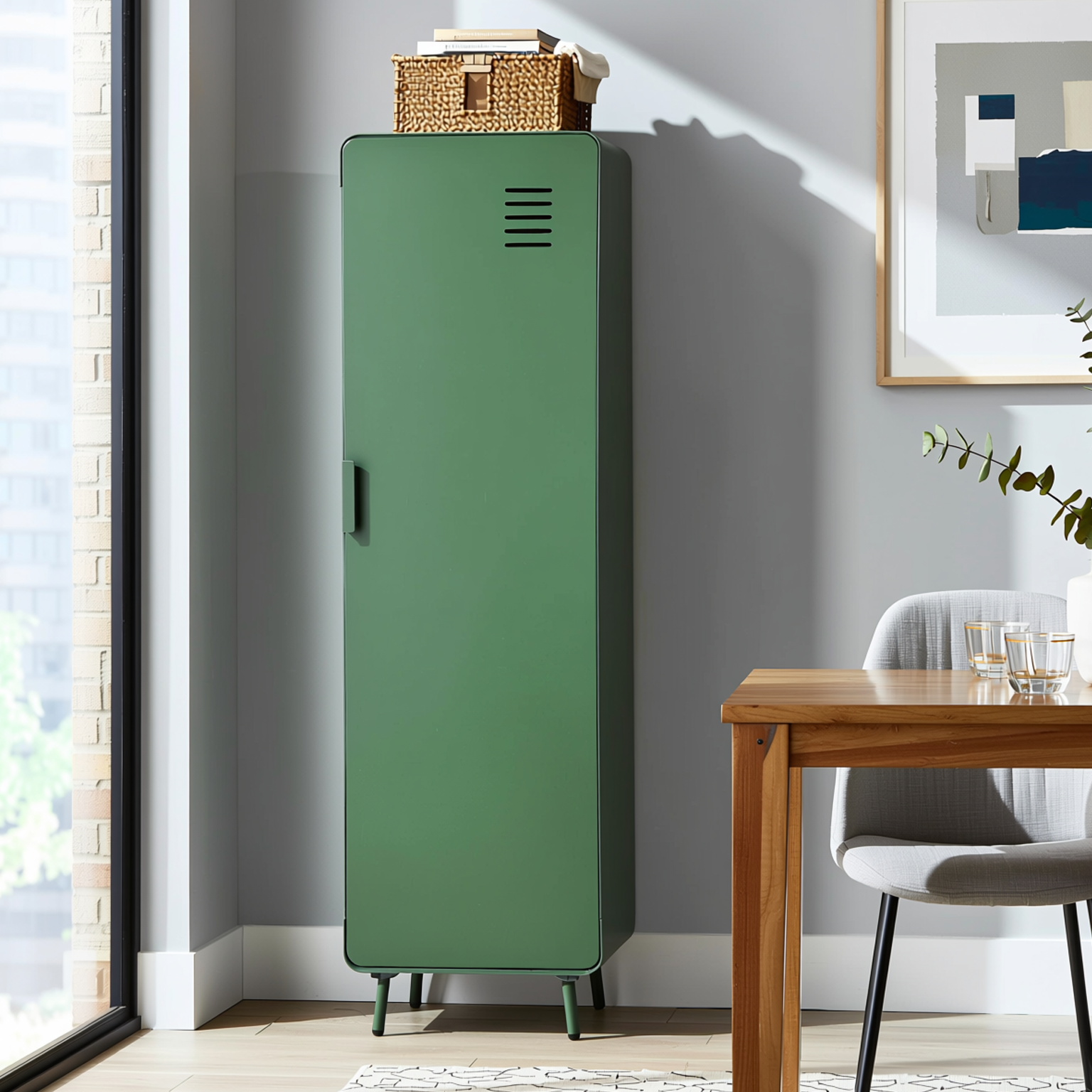 Homy Casa Walnut 54" Tall Morandi Green Storage Cabinet with Ventilated Door no locker Assembled