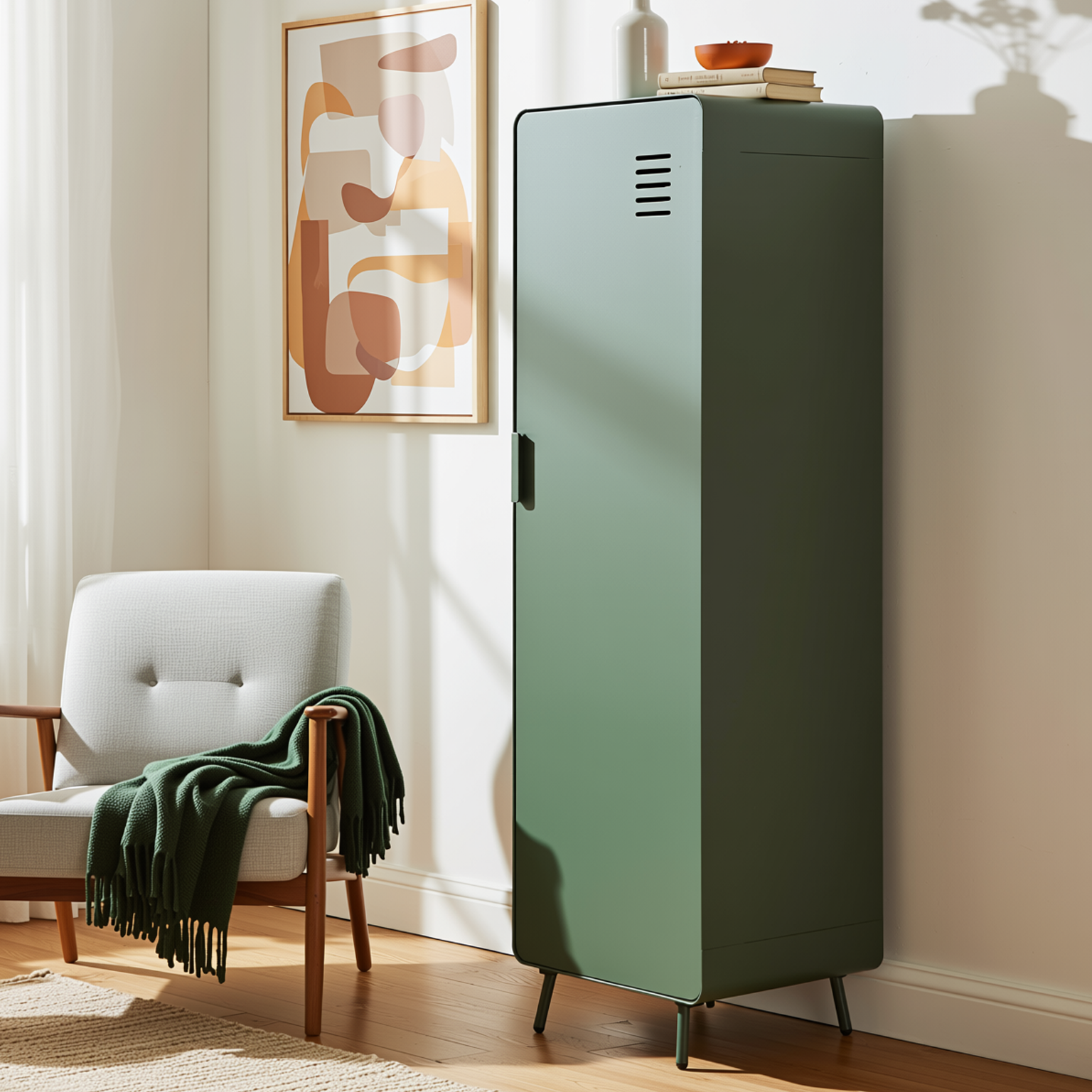 Homy Casa Walnut 54" Tall Morandi Green Storage Cabinet with Ventilated Door no locker Assembled