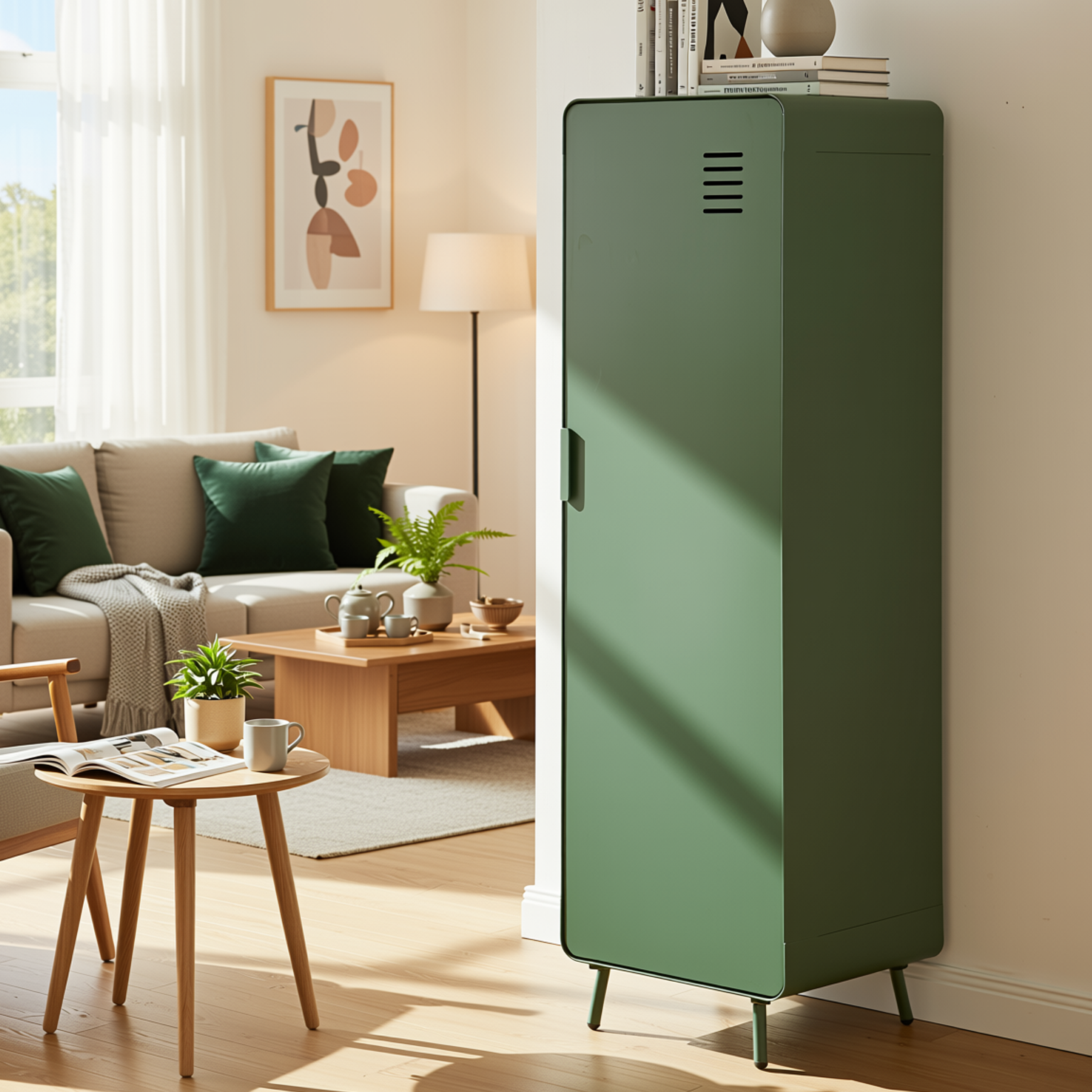 Homy Casa Walnut 54" Tall Morandi Green Storage Cabinet with Ventilated Door no locker Assembled