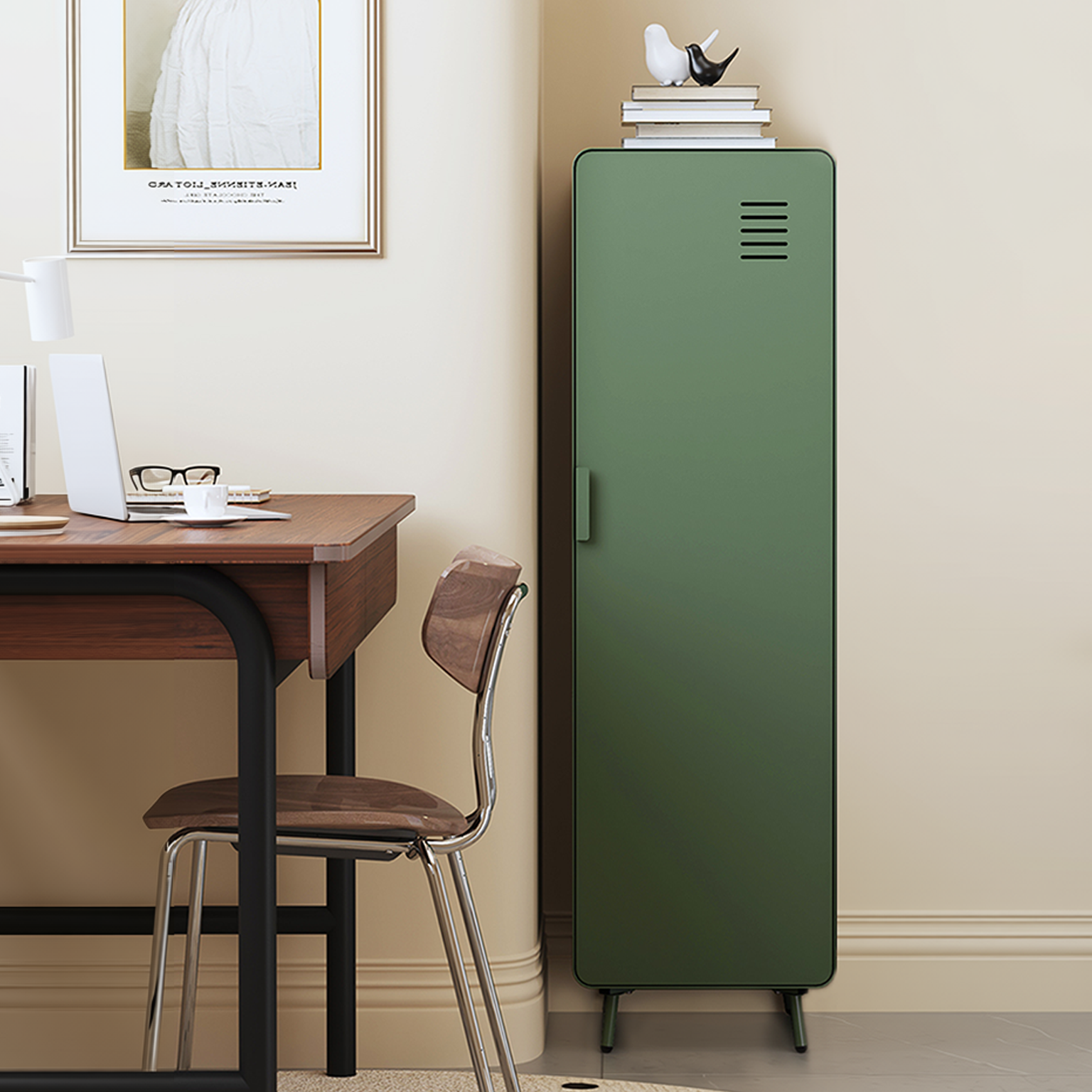 Homy Casa Walnut 54" Tall Morandi Green Storage Cabinet with Ventilated Door no locker Assembled