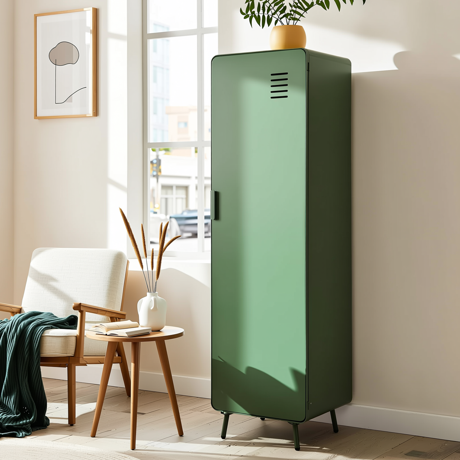 Homy Casa Walnut 54" Tall Morandi Green Storage Cabinet with Ventilated Door no locker Assembled