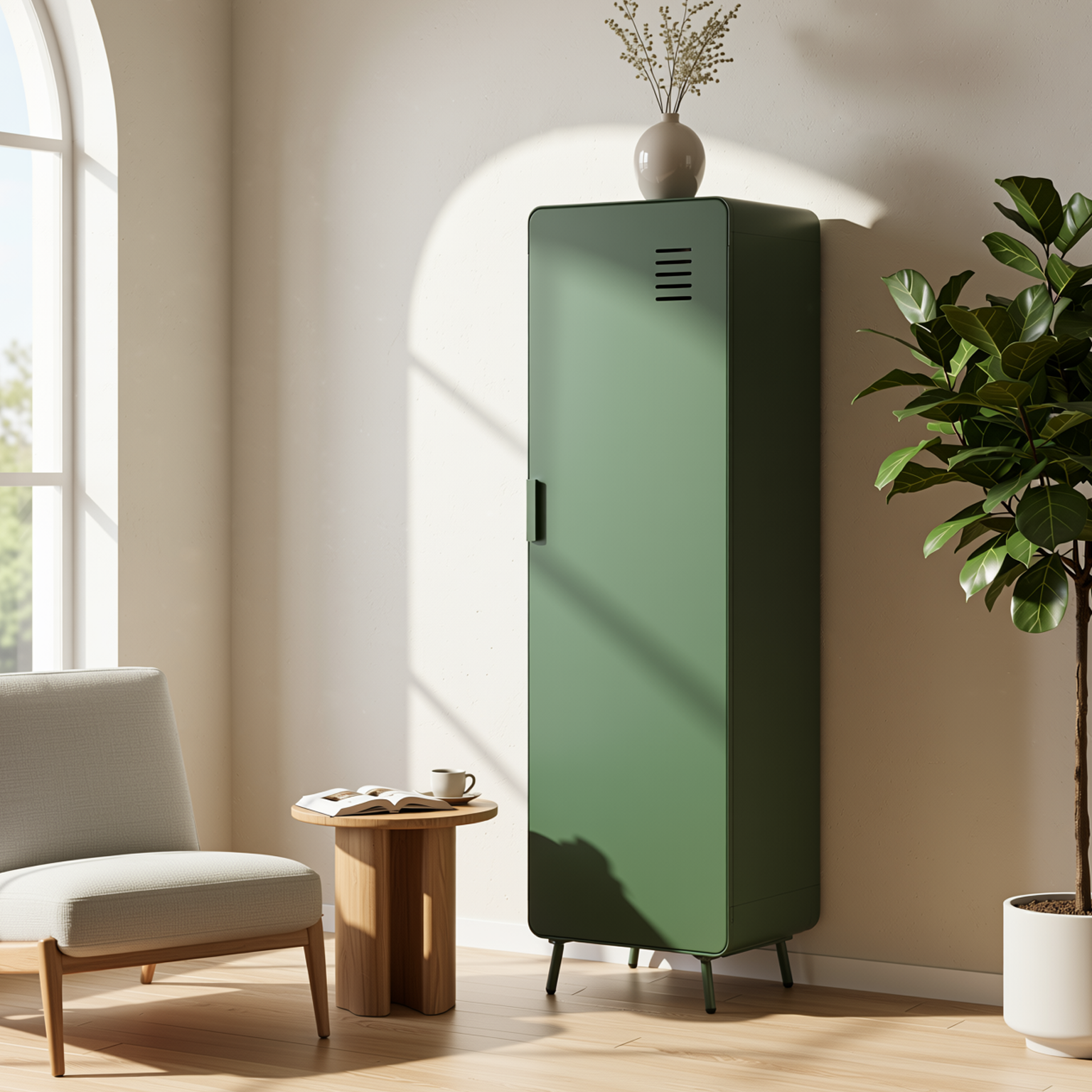 Homy Casa Walnut 54" Tall Morandi Green Storage Cabinet with Ventilated Door no locker Assembled