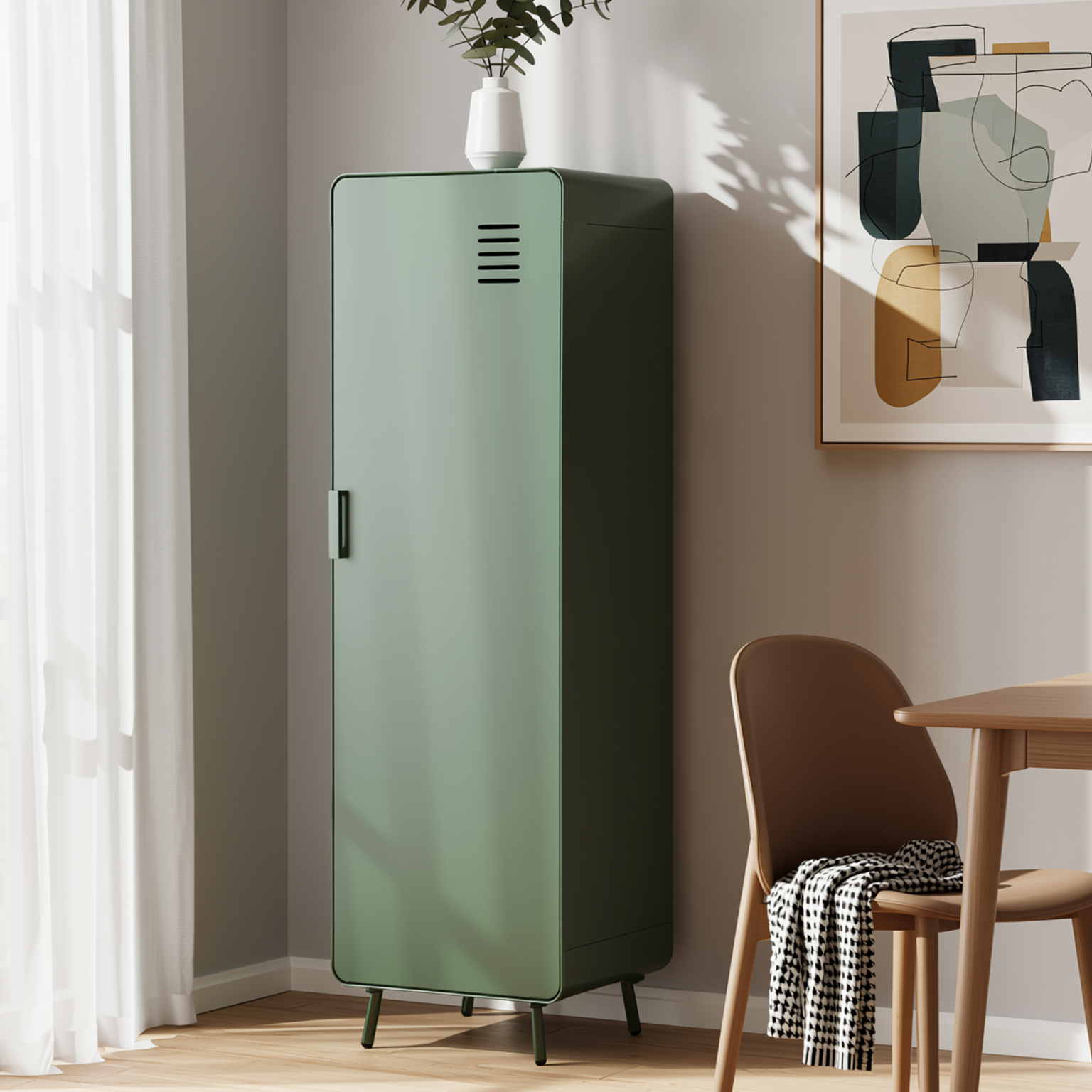 Homy Casa Walnut 54" Tall Morandi Green Storage Cabinet with Ventilated Door no locker Assembled