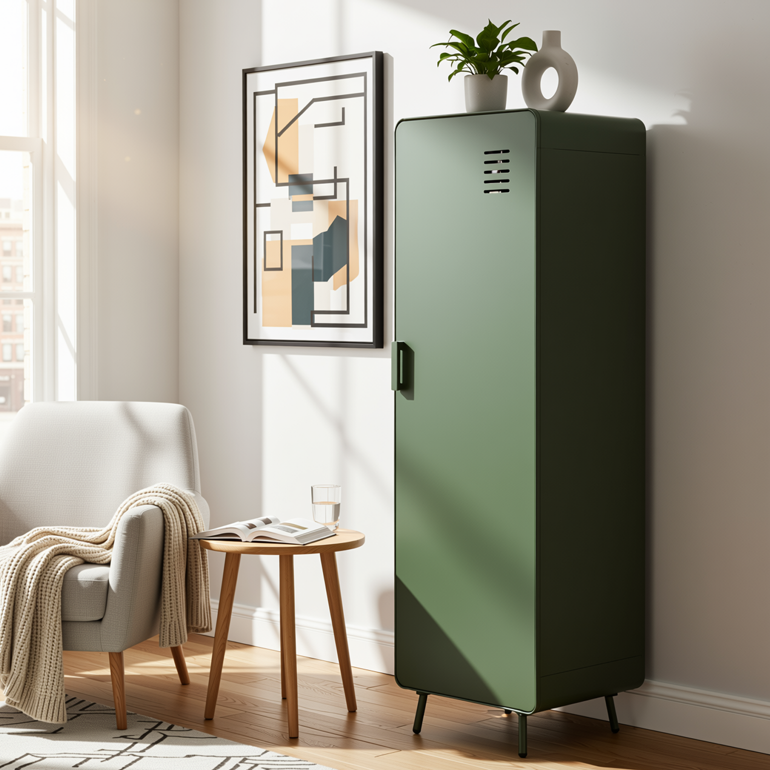 Homy Casa Walnut 54" Tall Morandi Green Storage Cabinet with Ventilated Door no locker Assembled
