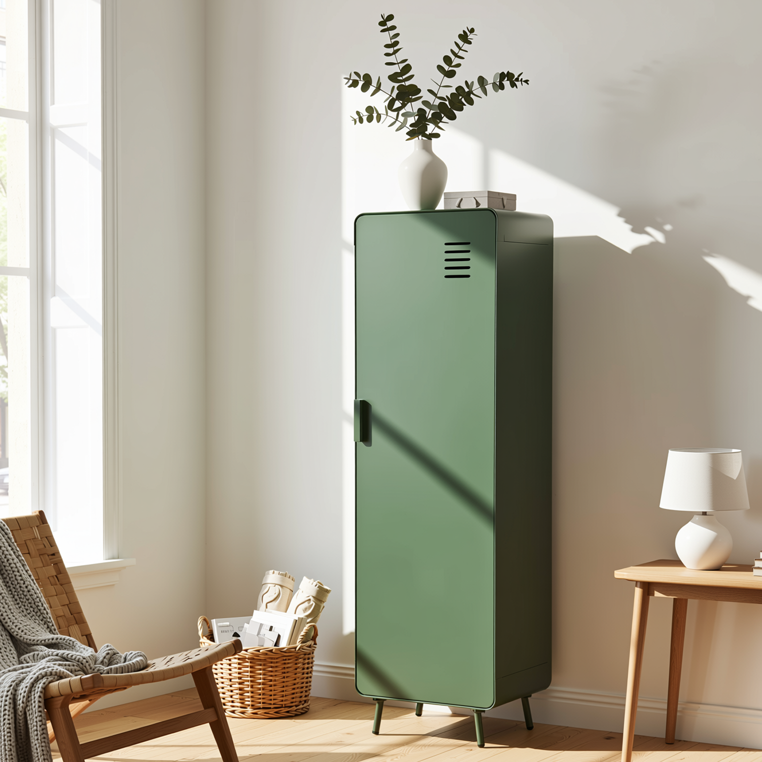 Homy Casa Walnut 54" Tall Morandi Green Storage Cabinet with Ventilated Door no locker Assembled