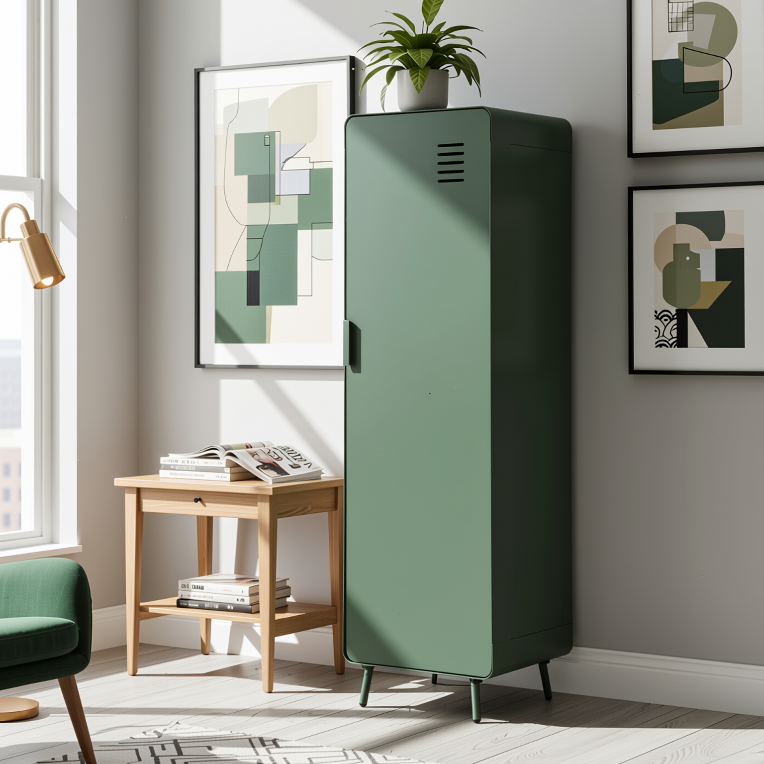 Homy Casa Walnut 54" Tall Morandi Green Storage Cabinet with Ventilated Door no locker Assembled