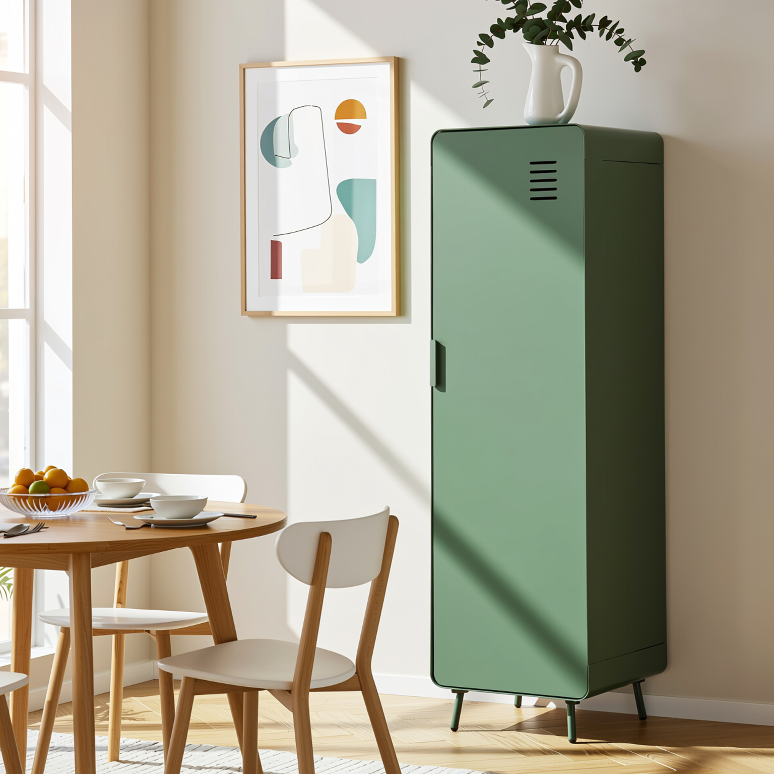 Homy Casa Walnut 54" Tall Morandi Green Storage Cabinet with Ventilated Door no locker Assembled