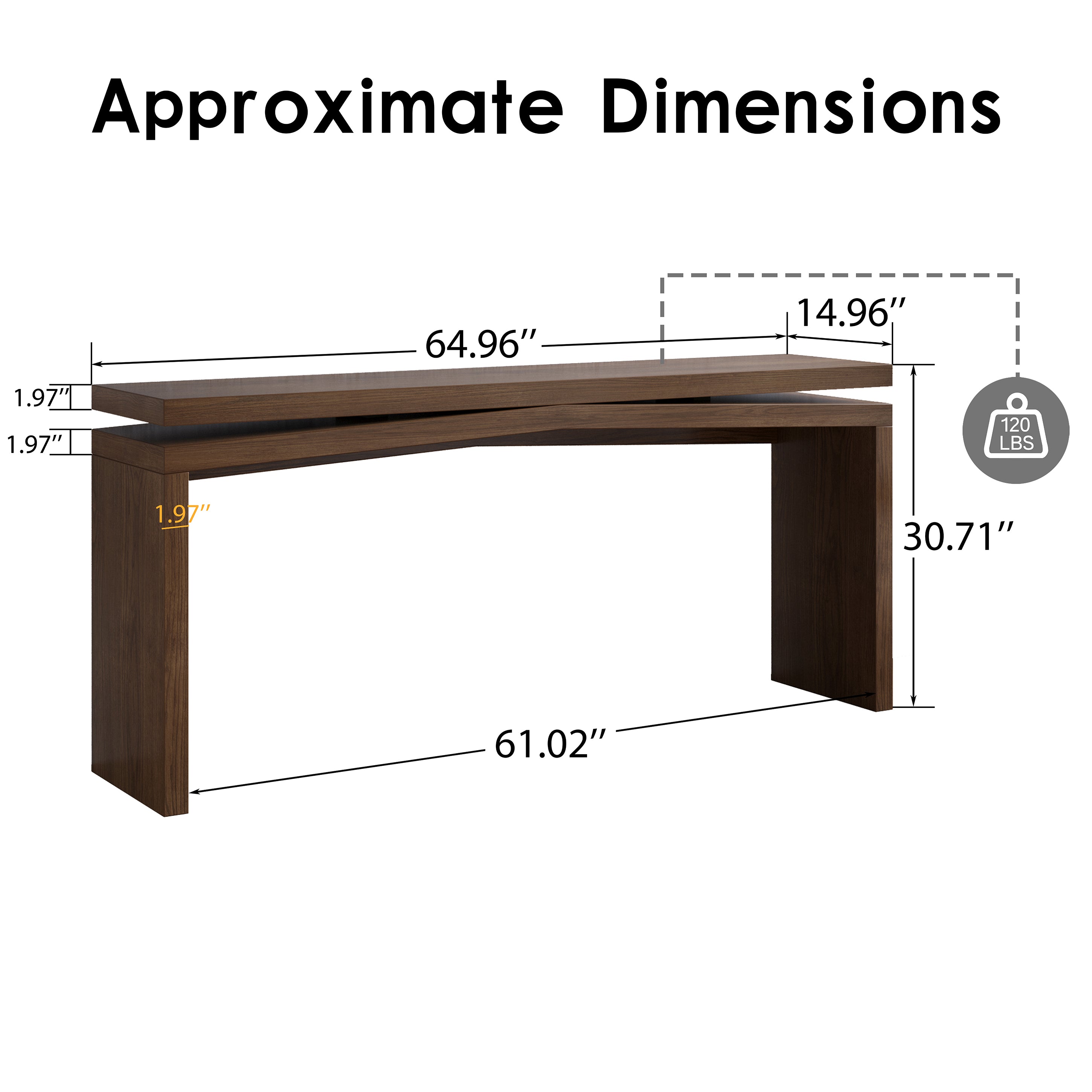 Elmway 65" Farmhouse Solid Wood Console Table