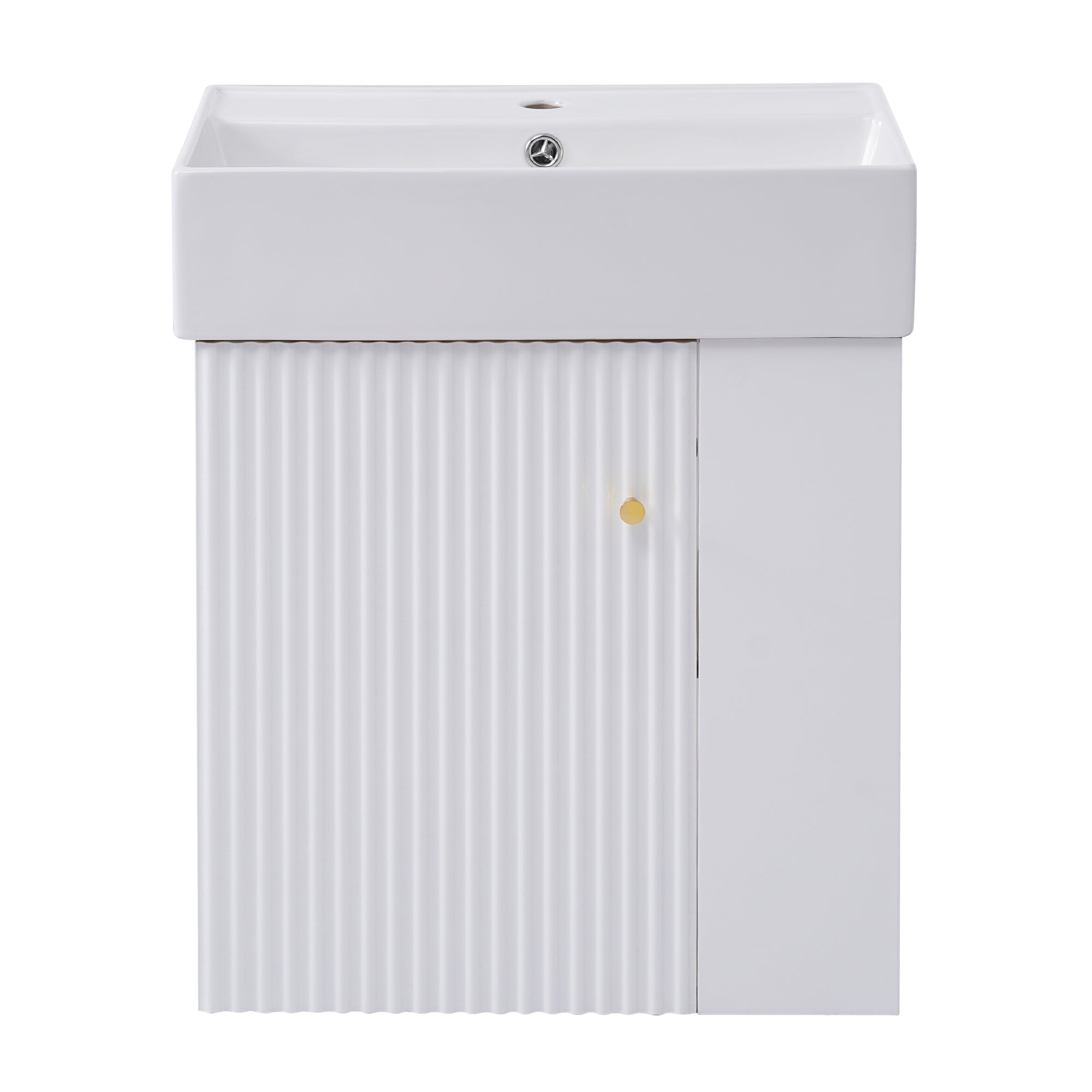 Ouray 21.6" Floating Bathroom Vanity with Ceramic Sink and Right-Side Open Shelves