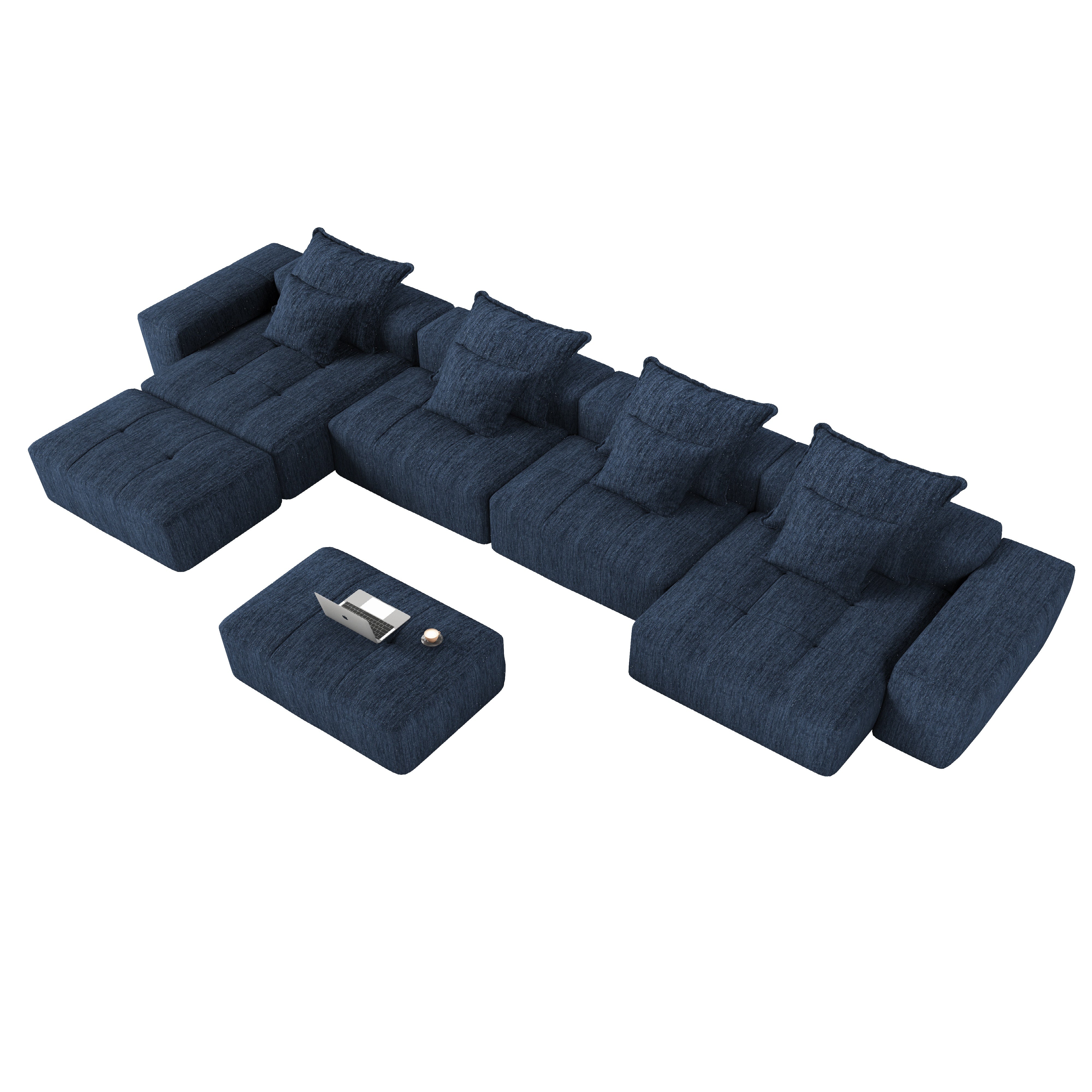 Denver 198" Oversized Chenille Tufted Modular Sectional Sofa with 8 Pillows