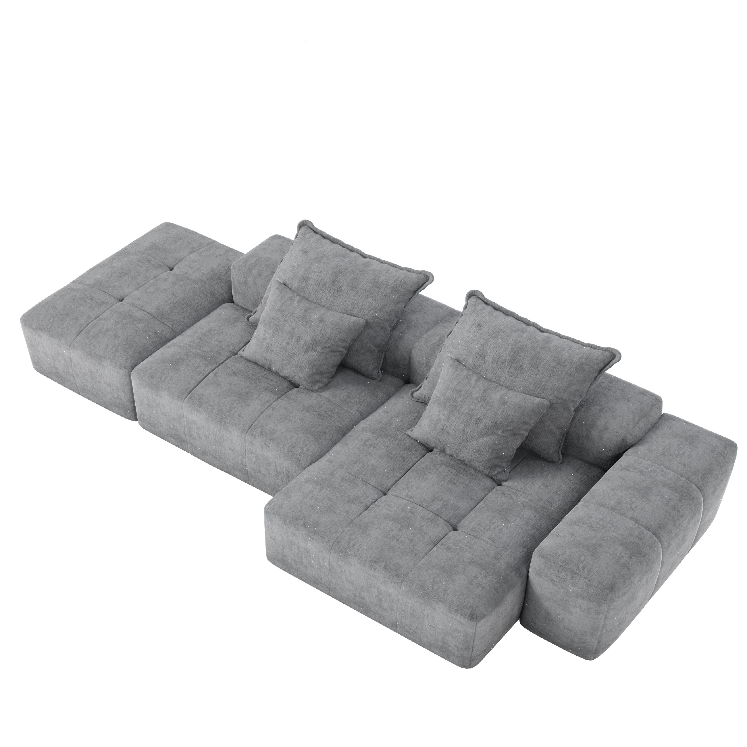 Denver 128" Modular Chenille Tufted Sectional Sofa with Ottoman and Chaise Lounge