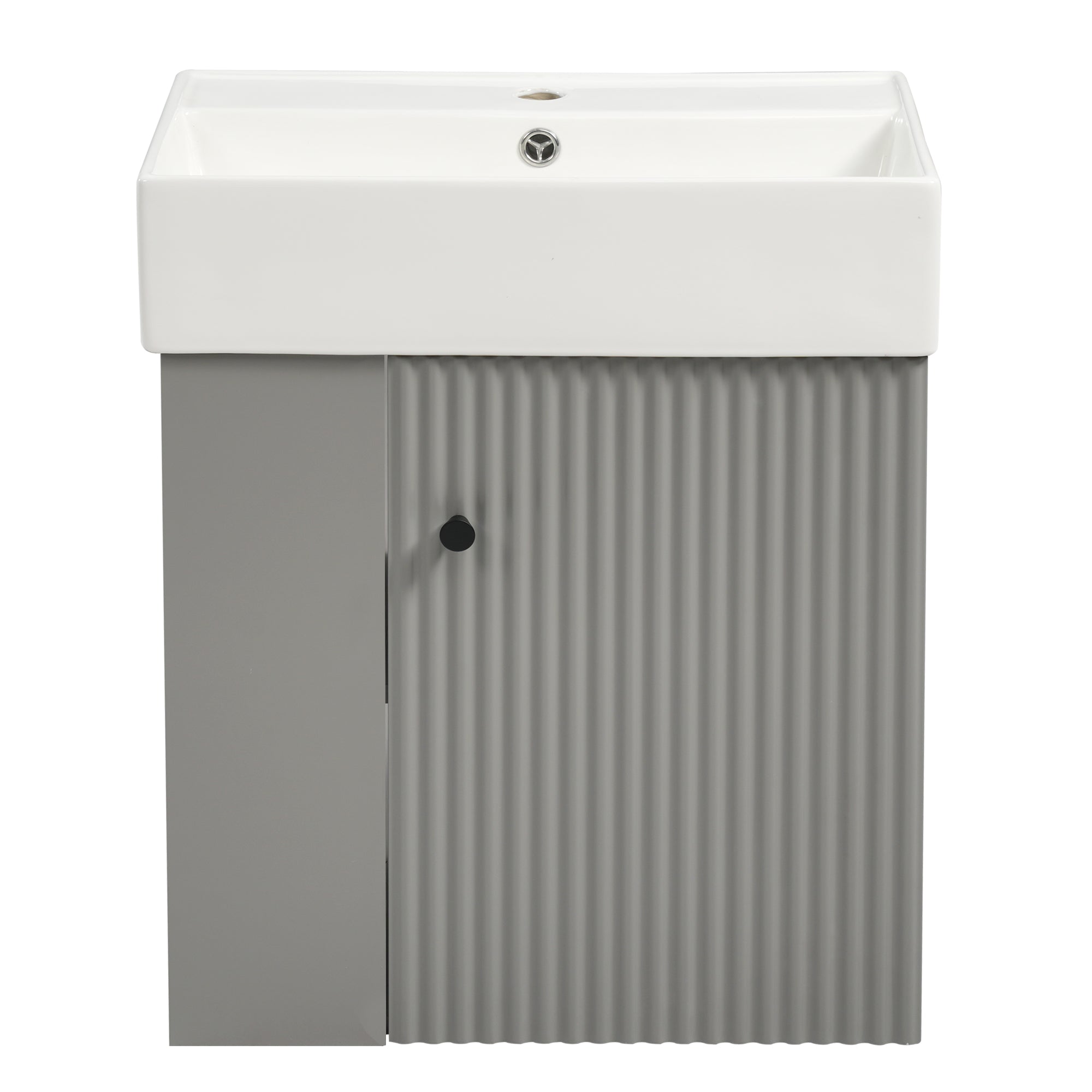 Ouray 21.6" Floating Bathroom Vanity with Ceramic Sink and Left-Side Open Shelves