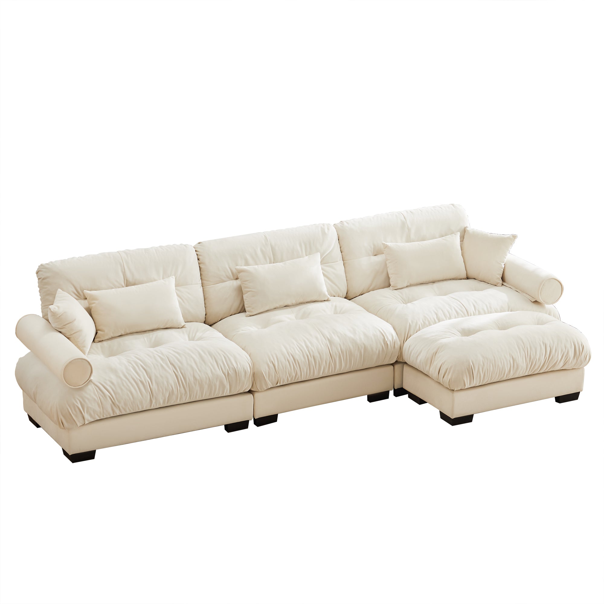 Napa 130” Modular Velvet Upholstered L-Shaped Sectional Sofa with Bolstered Armrests
