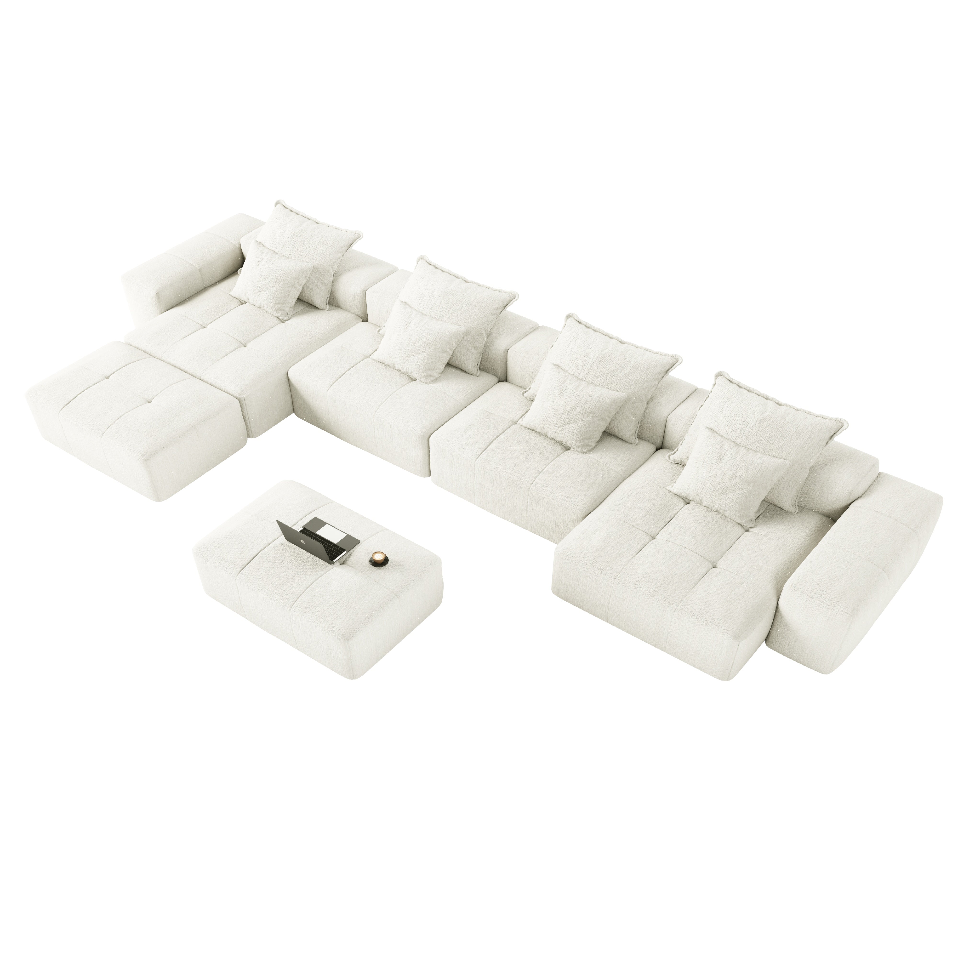 Denver 198" Oversized Chenille Tufted Modular Sectional Sofa with 8 Pillows