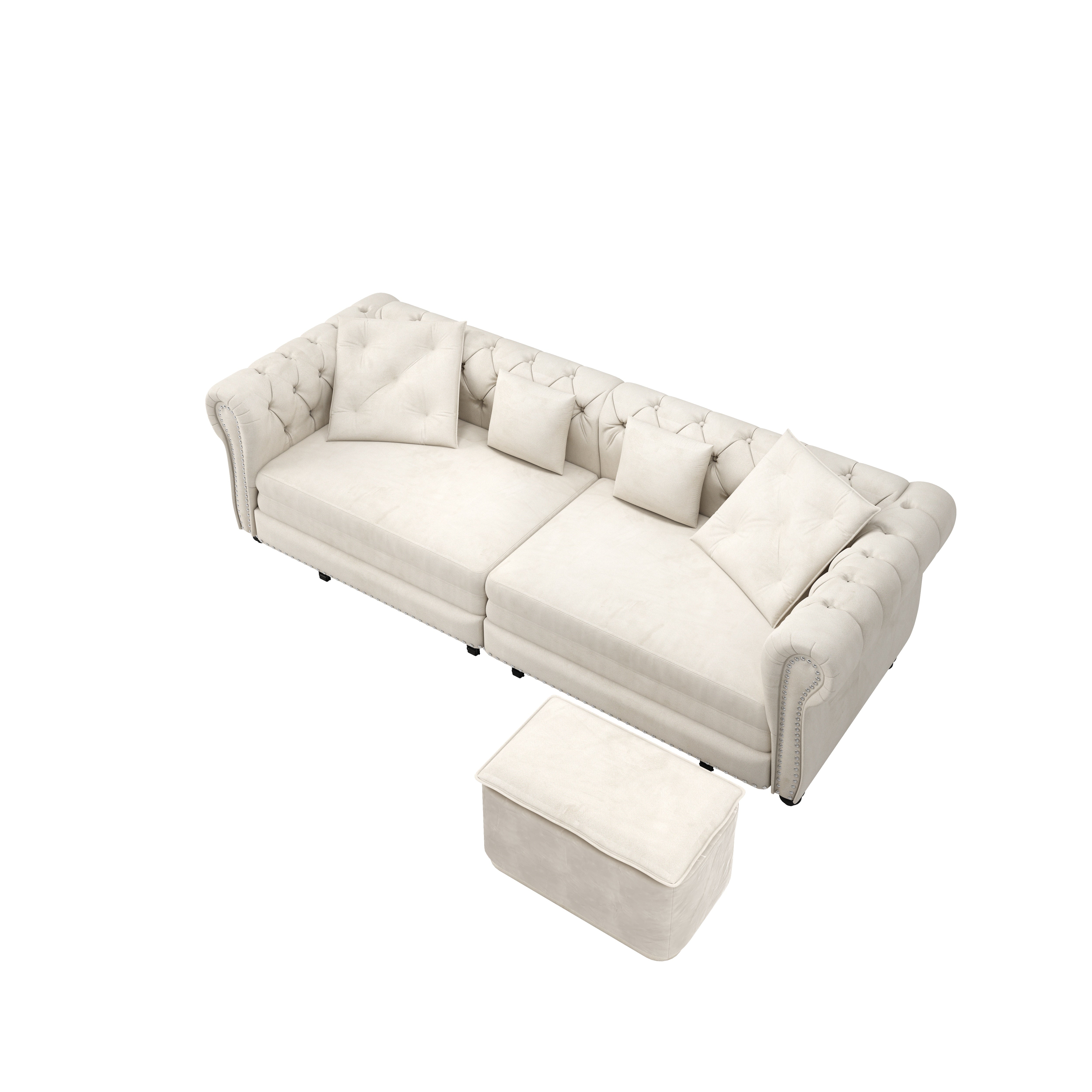 Billings 89" Velvet Chesterfield Pull-Out Sleeper Sofa Bed with Movable Ottoman