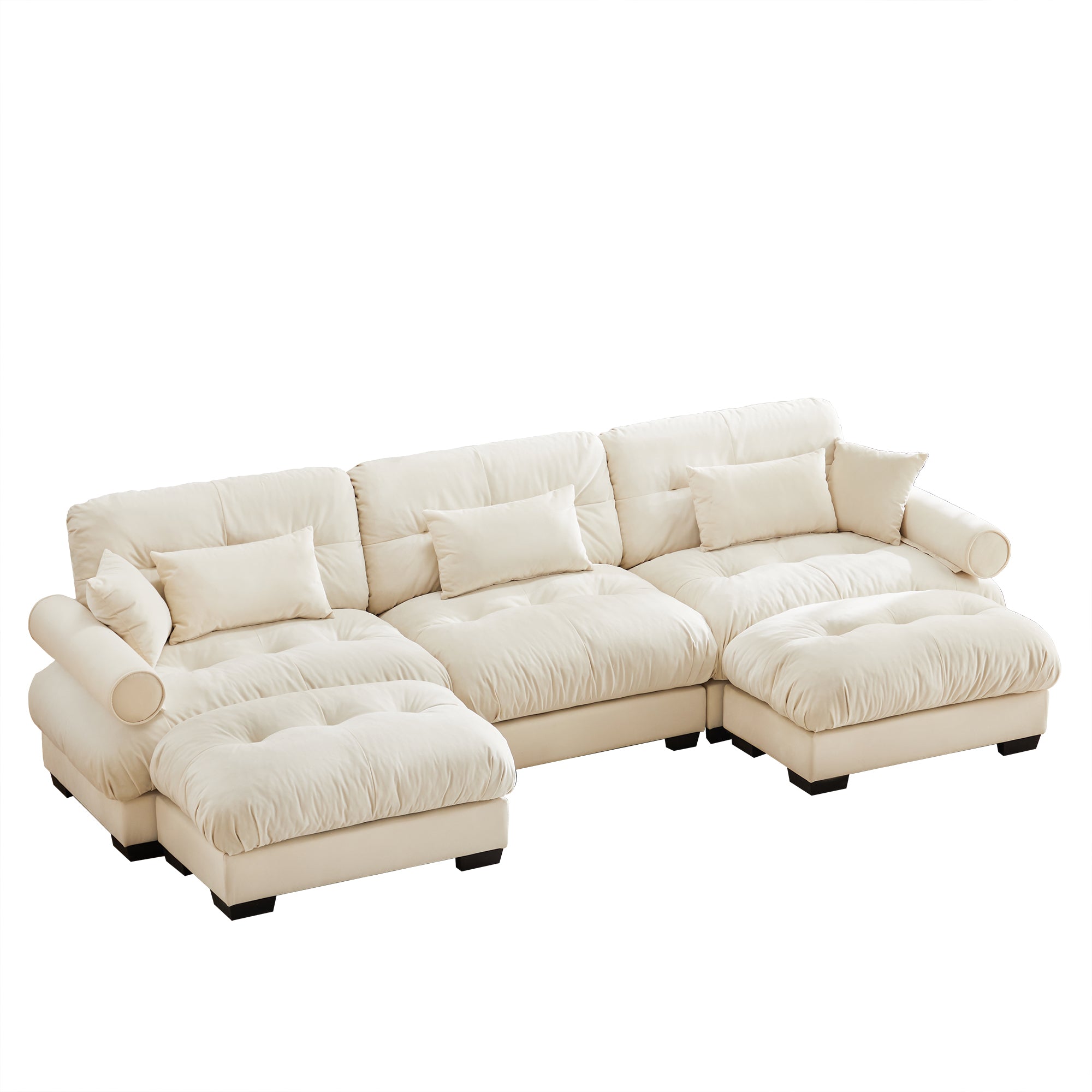Napa 130" Modular Velvet Upholstered U-Shaped Sectional Sofa with Bolstered Armrests