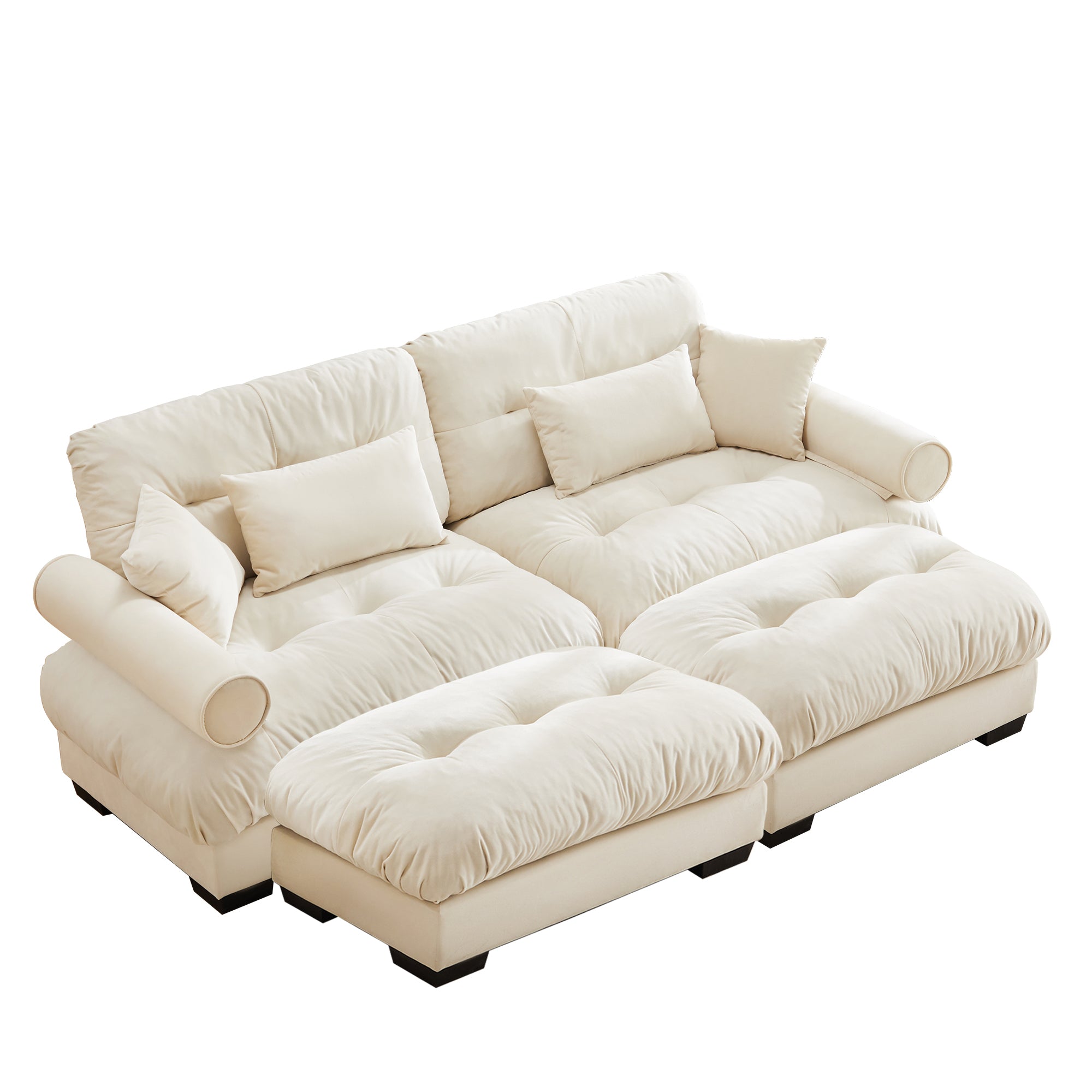 Napa 94” Modular Velvet Upholstered 2-Seater Sofa with Two Ottomans and Bolstered Armrests