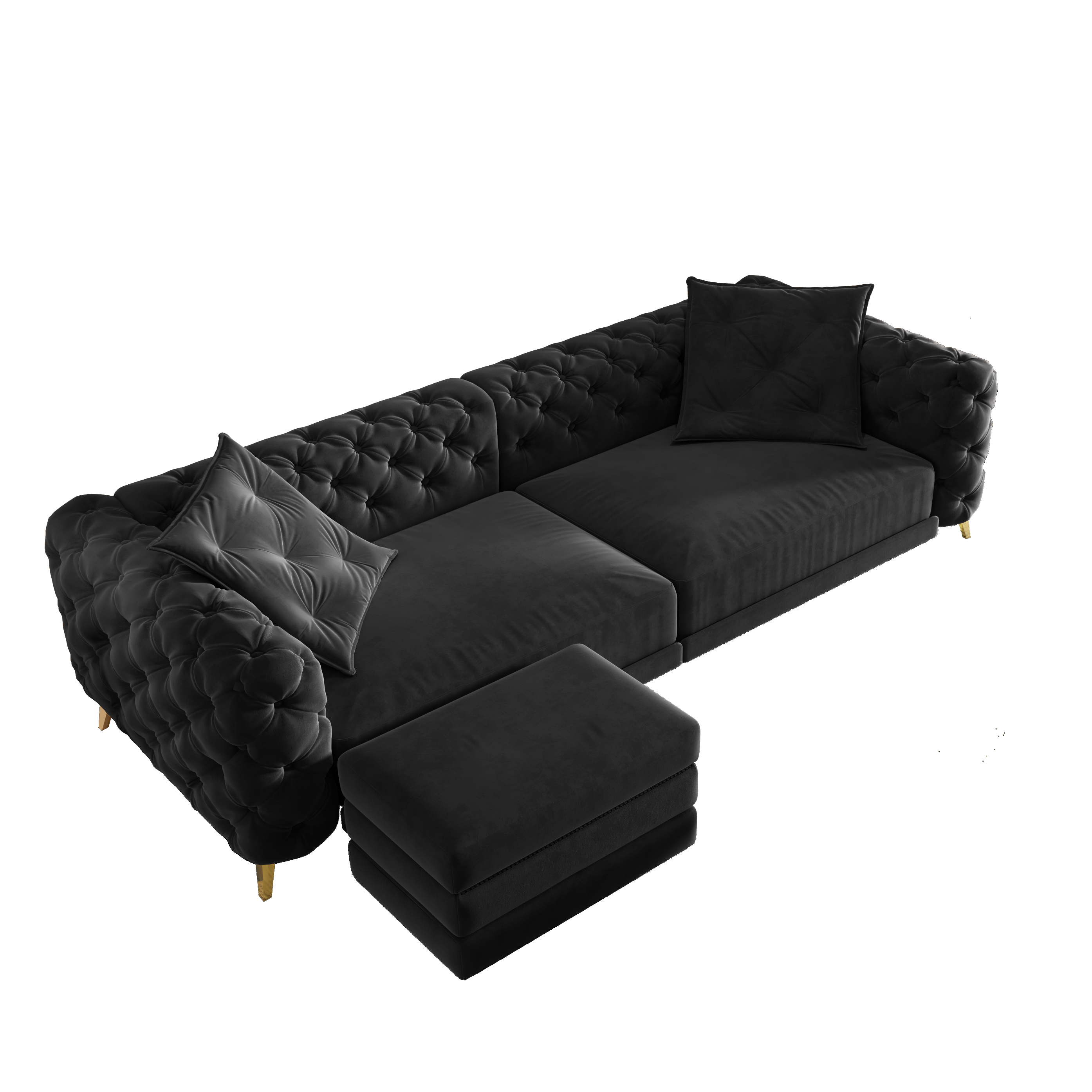 Allentown 98" Velvet Button Tufted 4-Seater Sleeper Sofa Bed with Movable Ottoman
