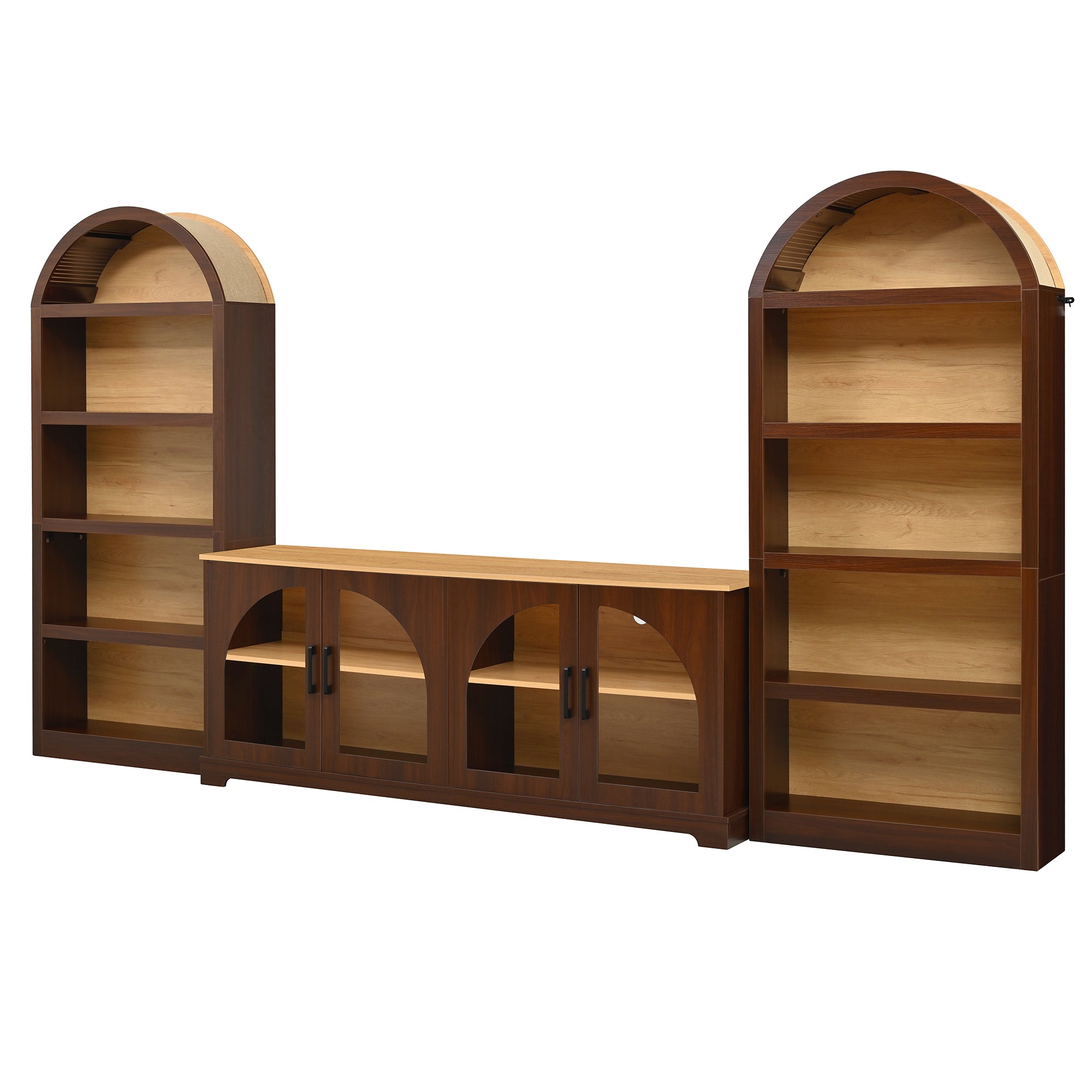 Spoleto 127" 3-Piece TV Stand Set with 2 Arched Bookcases