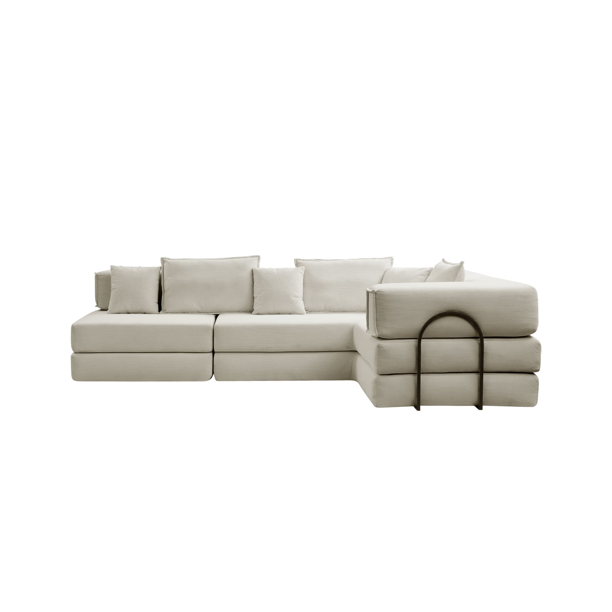 Abilene 118" Corduroy Convertible Modular L-Shaped Sectional Sofa with 6 Pillows