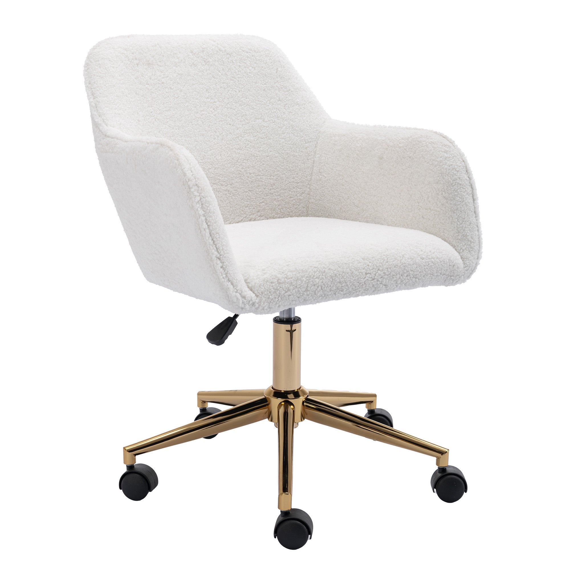 Modern Teddy Fabric Material Adjustable Height 360 Revolving Home Office Chair With Gold Metal Legs And Universal Wheel For Indoor