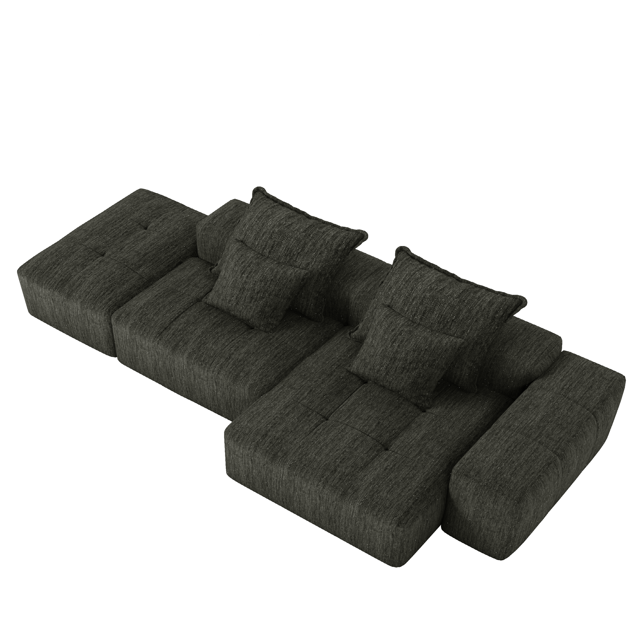 Denver 128" Modular Chenille Tufted Sectional Sofa with Ottoman and Chaise Lounge