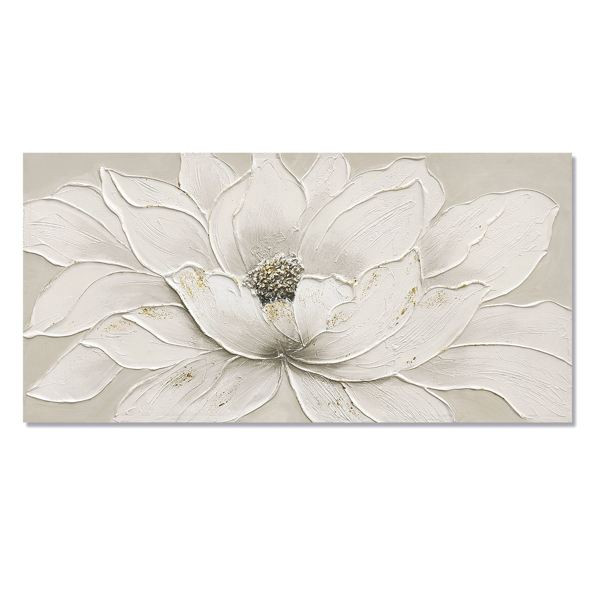 Gardenia 48" x 24" Framed White Lotus Textured Canvas Wall Art