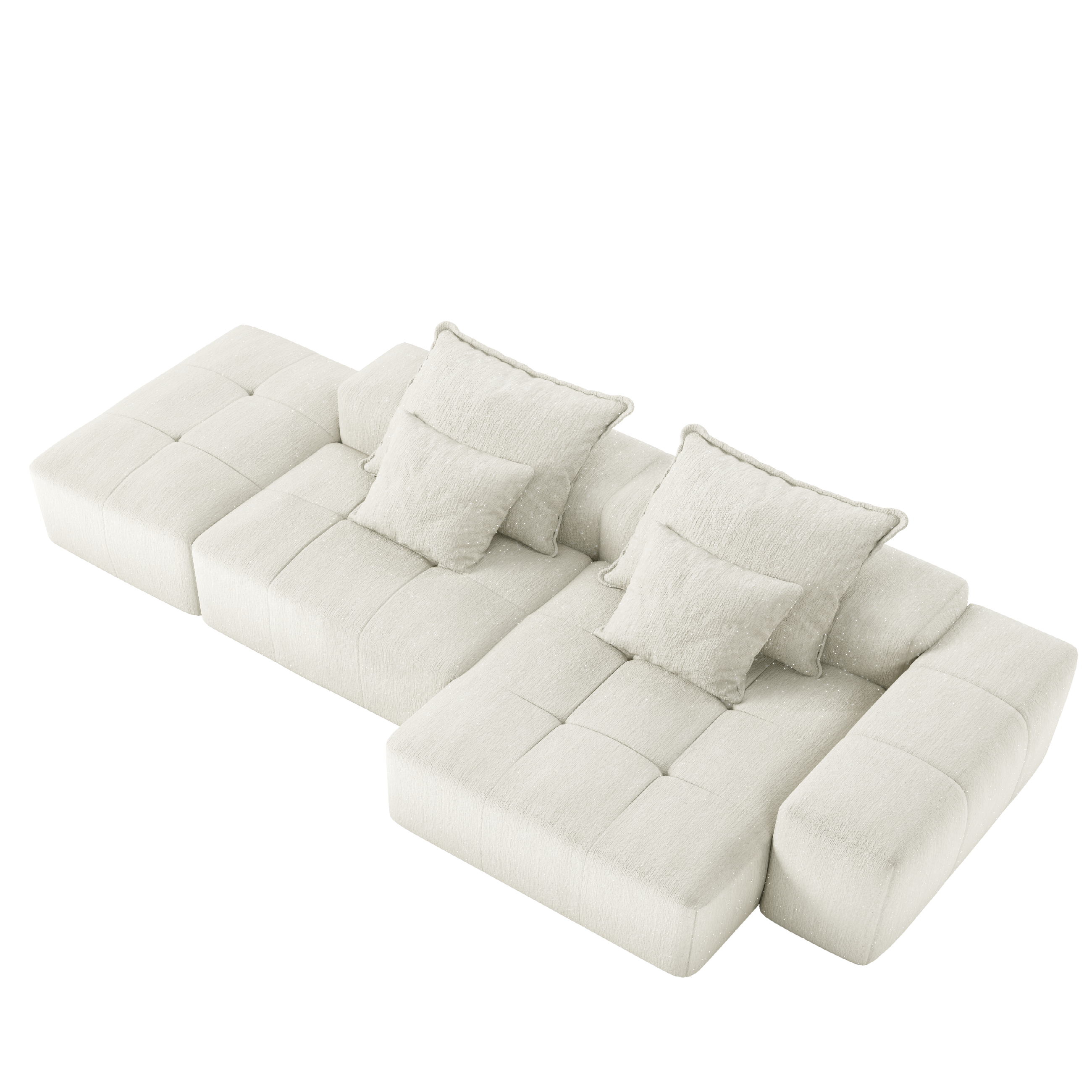 Denver 128" Modular Chenille Tufted Sectional Sofa with Ottoman and Chaise Lounge