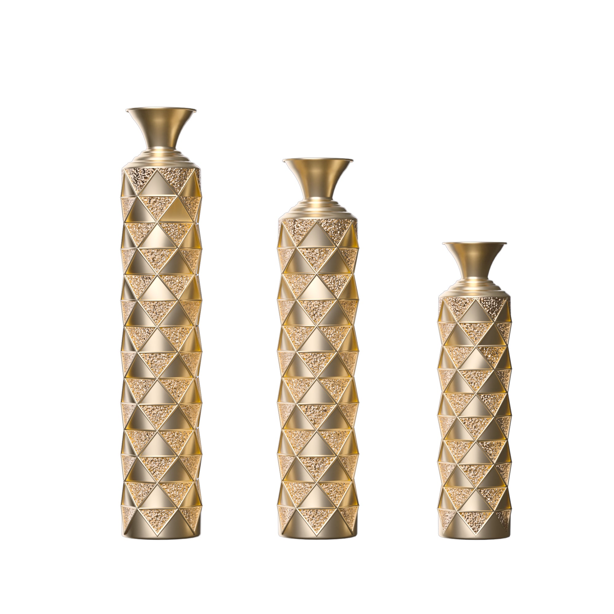 Orion Decorative Metal Vase Set of 3 with 3D Triangle Pattern