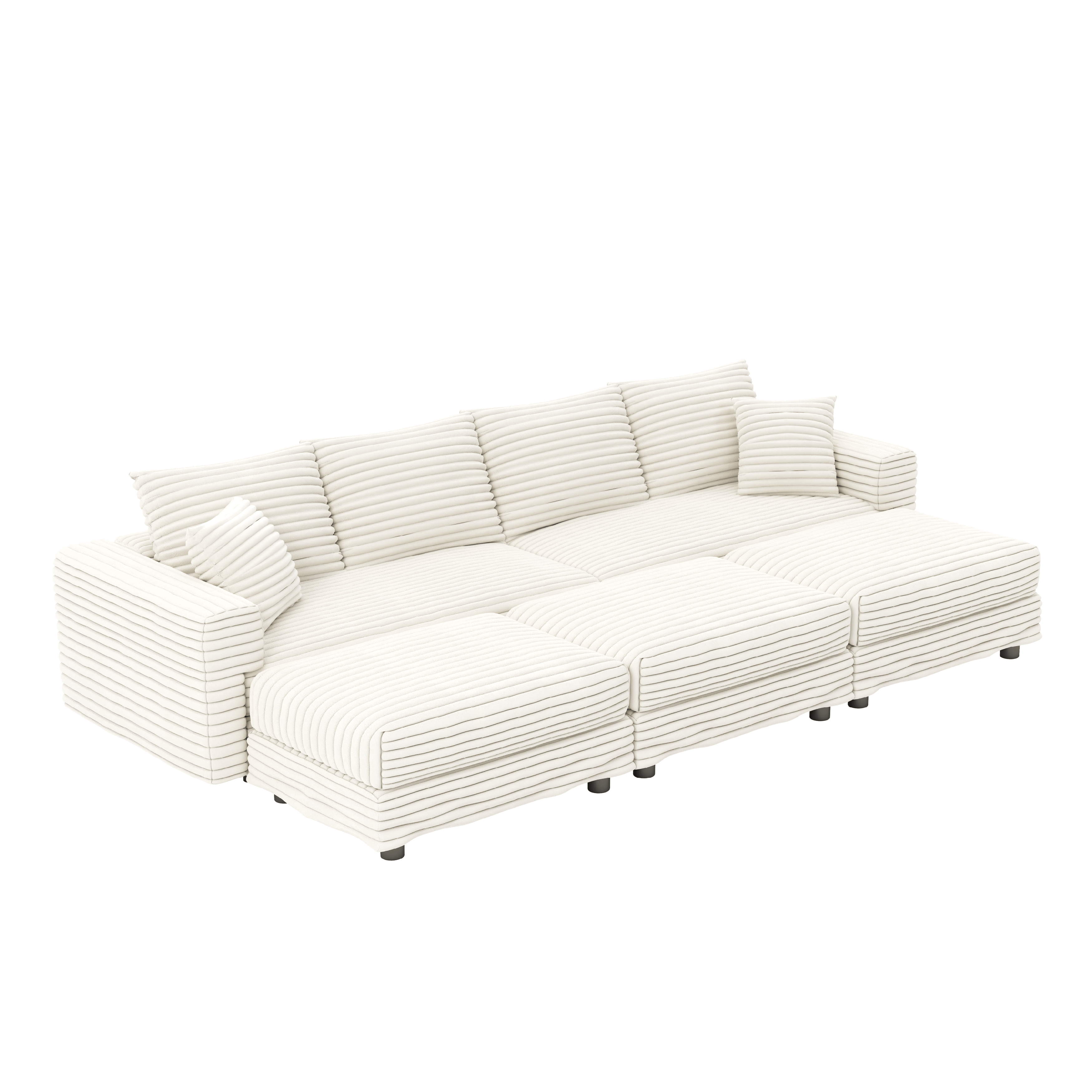 Norwalk 102" Modular Plush Corduroy Sectional Sofa with 3 Movable Ottomans