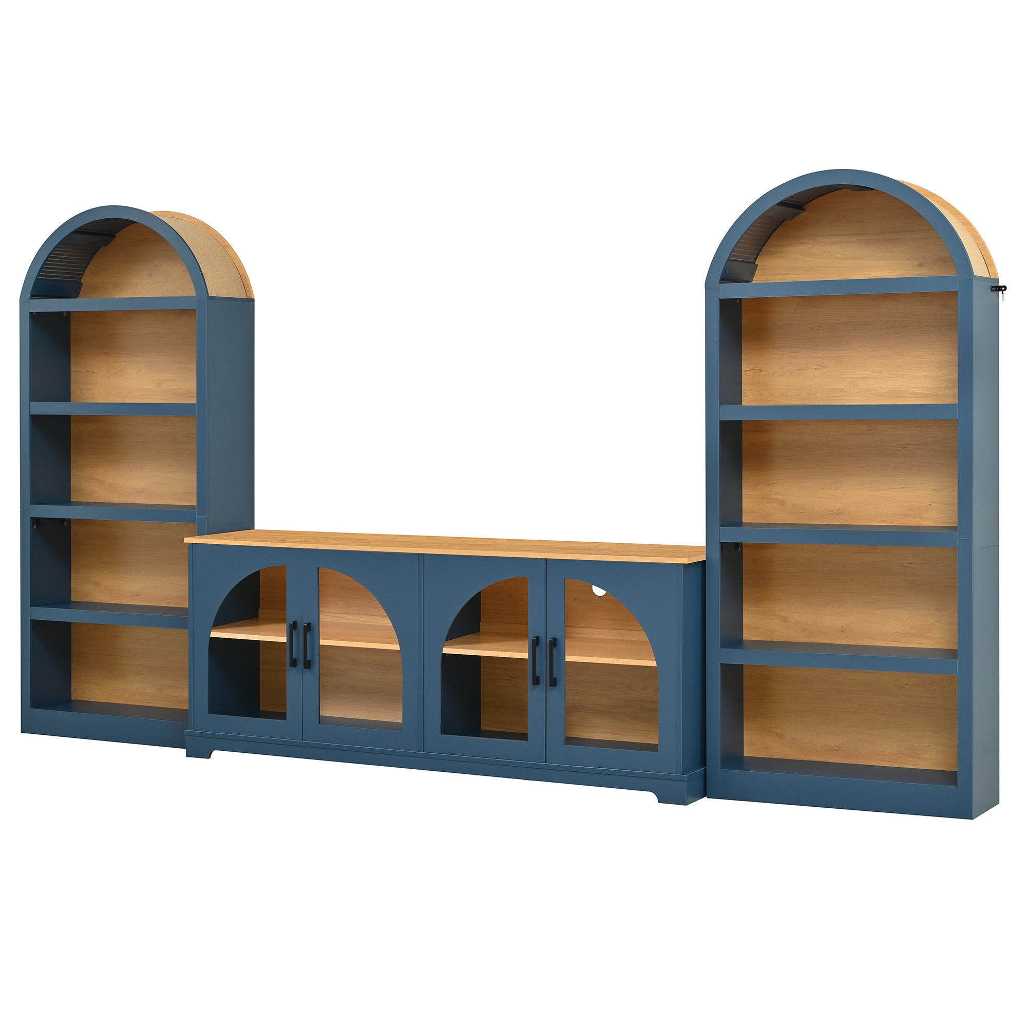 Spoleto 127" 3-Piece TV Stand Set with 2 Arched Bookcases
