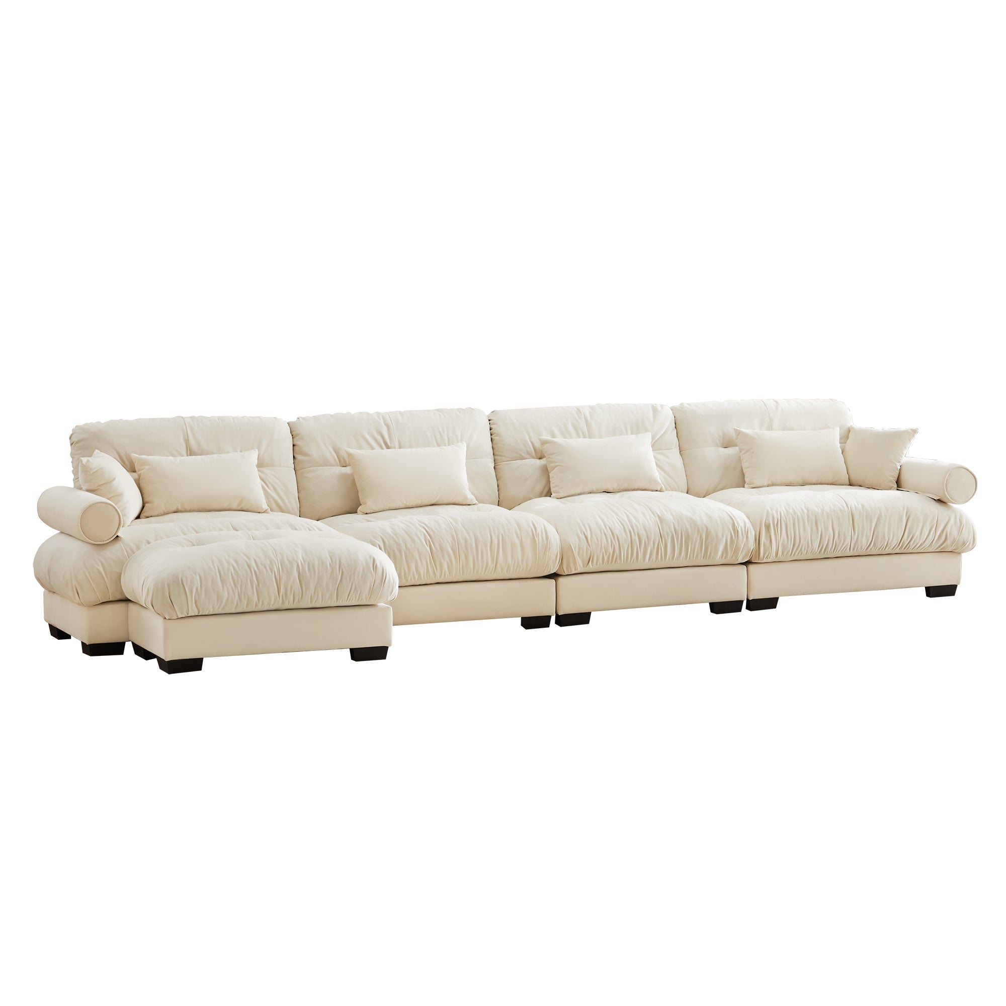 Napa 166" Modular Velvet Upholstered L-Shaped Sectional Sofa with ottoman and Bolstered Armrests
